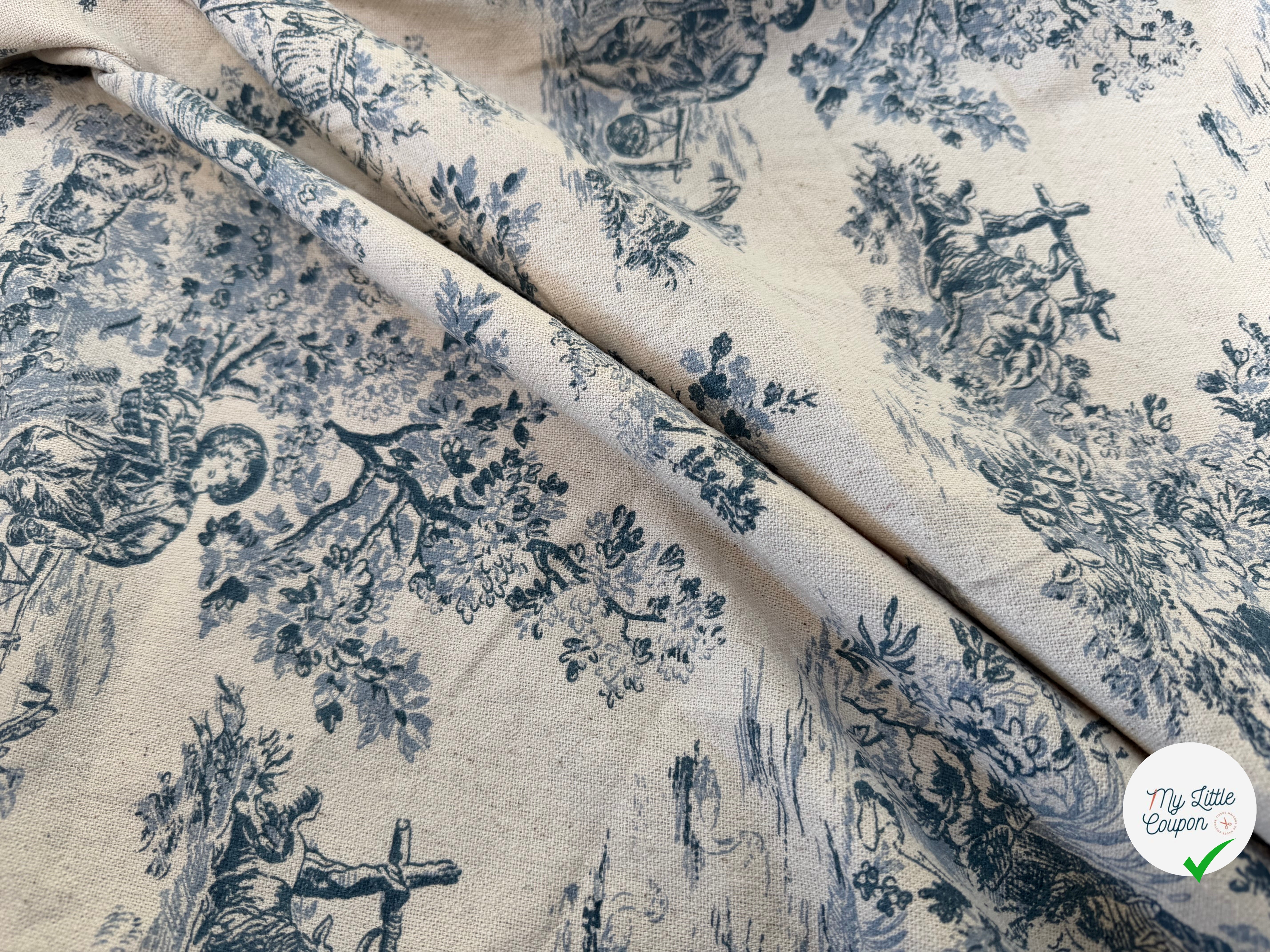 TOILE COTON GABRIELLE EFFET LIN BLEU - My Little Coupon