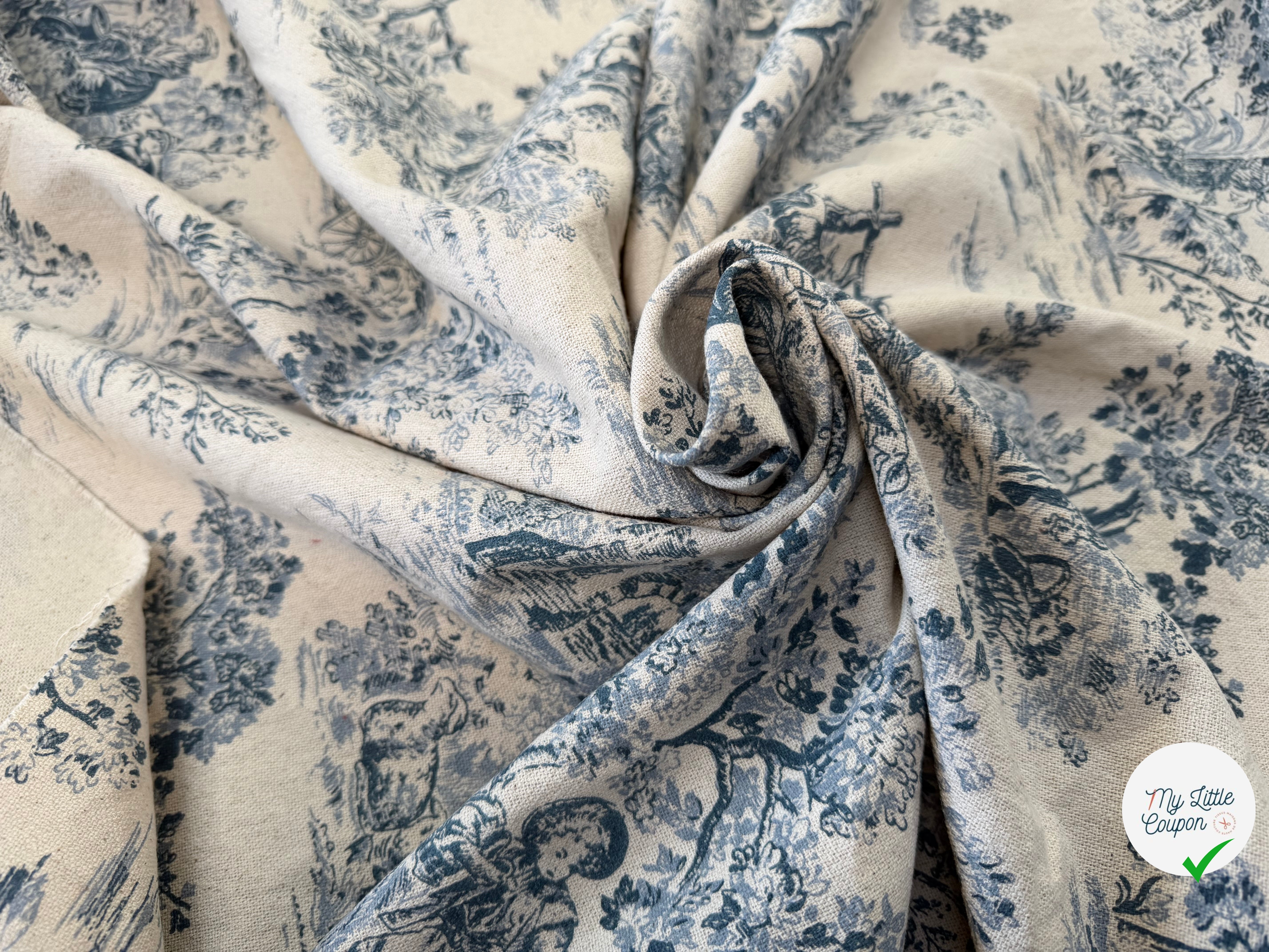 TOILE COTON GABRIELLE EFFET LIN BLEU - My Little Coupon