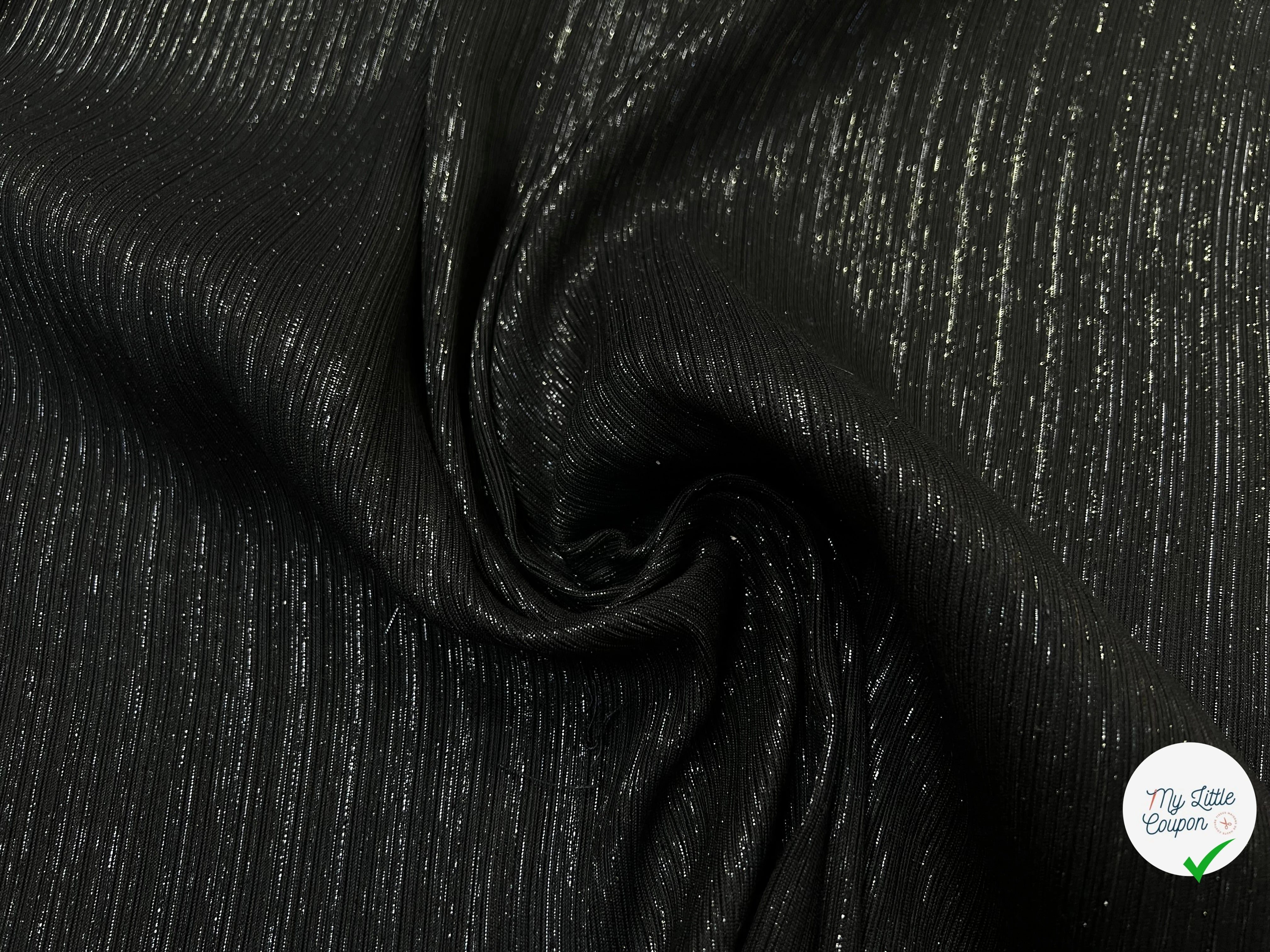 TOILE COTON LOURDE NOIR EFFET PLISSÉE BRILLANTE - My Little Coupon