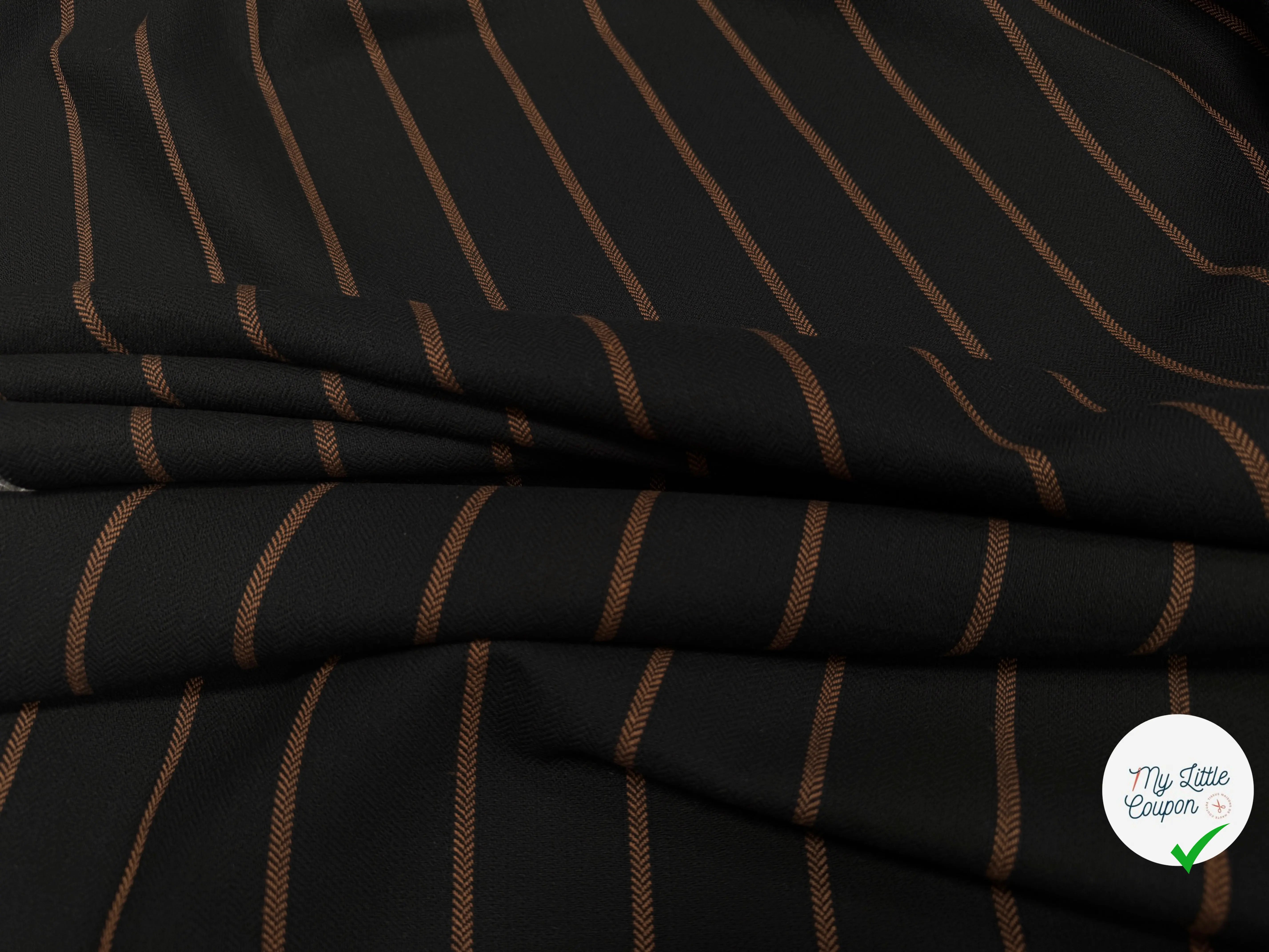TOILE DE COTON NOIR À RAYURES MARRONS - My Little Coupon