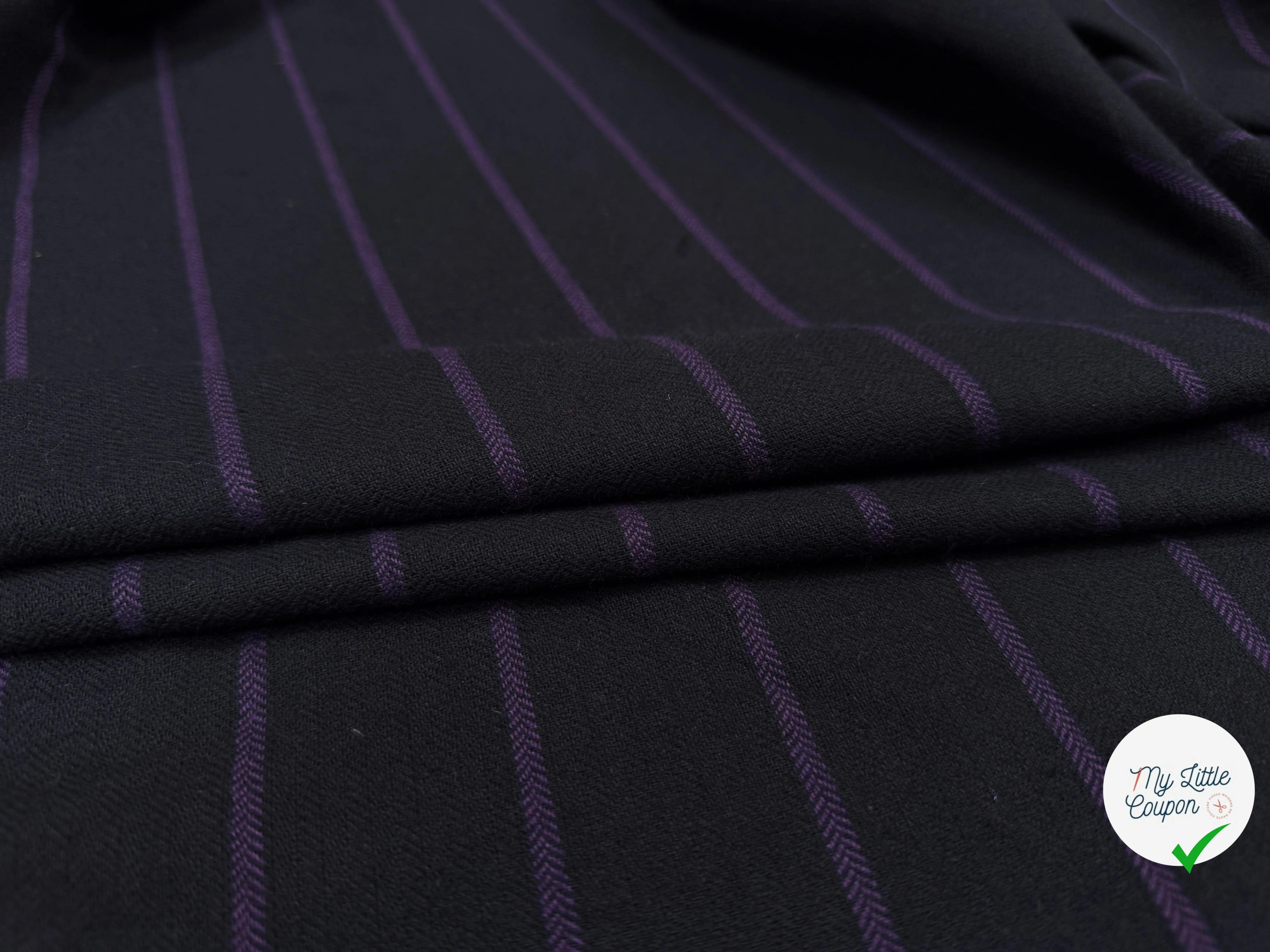 TOILE DE COTON NOIR À RAYURES VIOLETTES - My Little Coupon