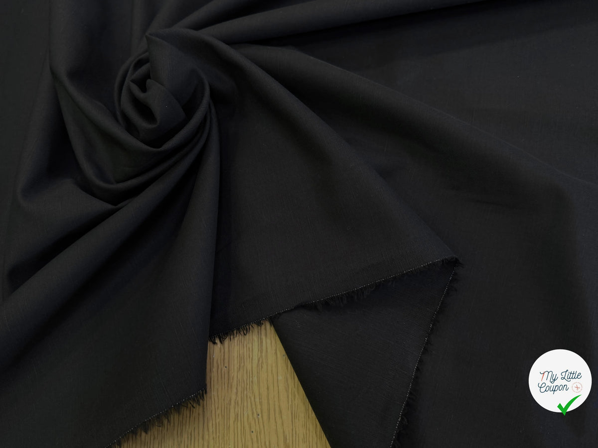 TOILE DE COTON TECHNIQUE DEPERLANTE TEXTURÉE NOIR PARFAITE TENUE - My Little Coupon