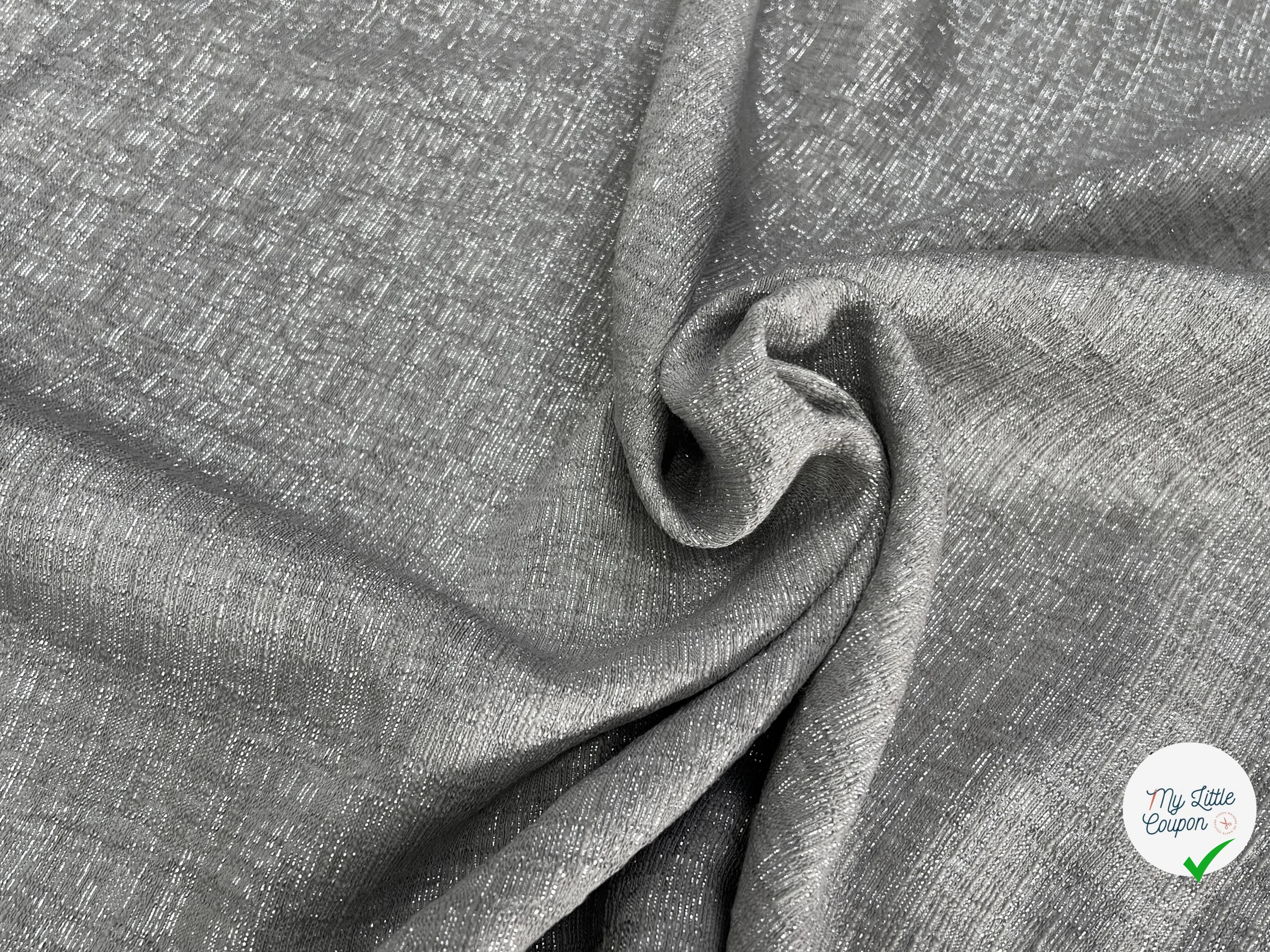 TOILE FIL À FIL TEXTURÉE BEIGE FILS ARGENTÉ - My Little Coupon
