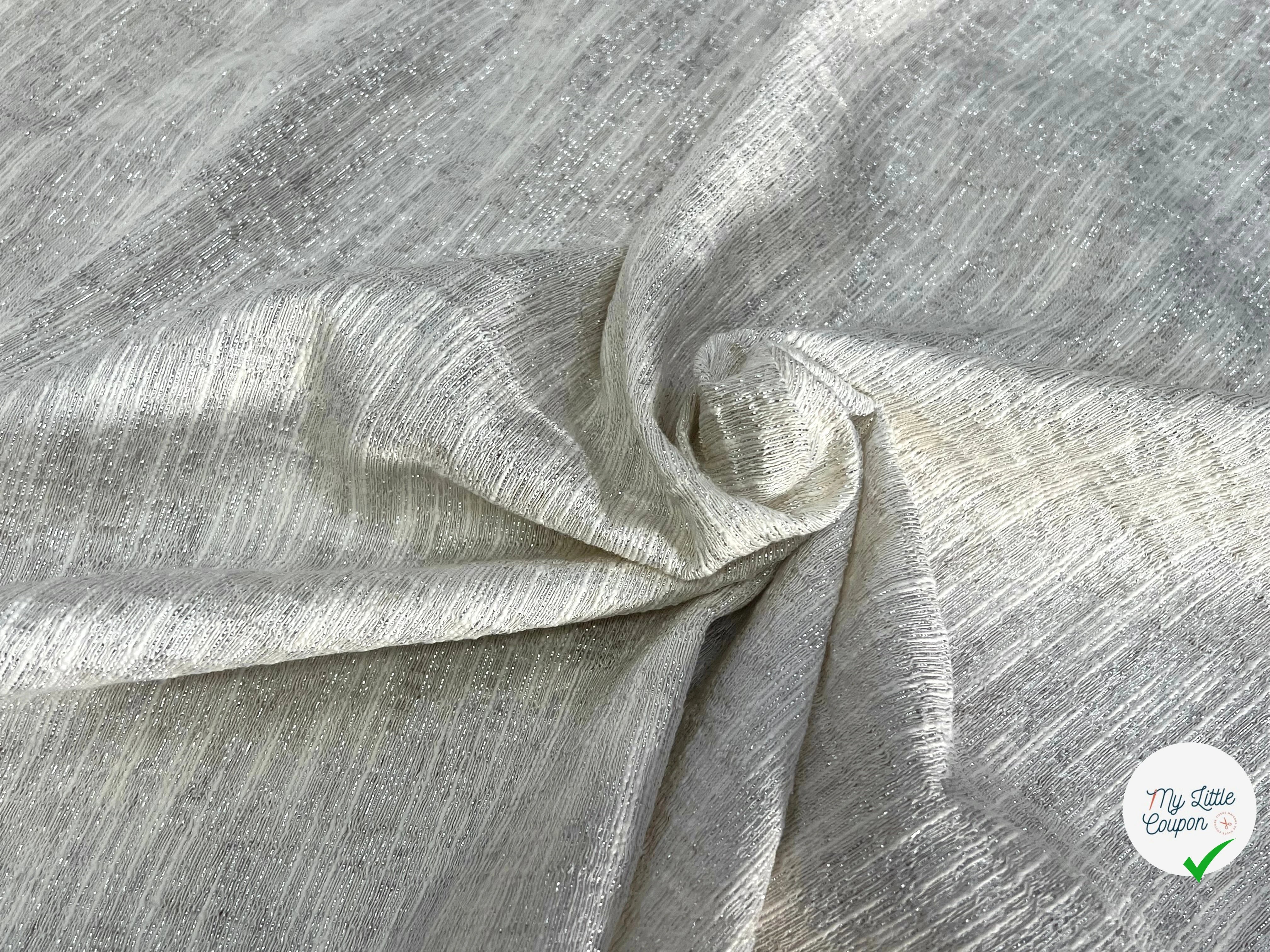 TOILE FIL À FIL TEXTURÉE BLANC CASSÉ FILS ARGENTÉ - My Little Coupon