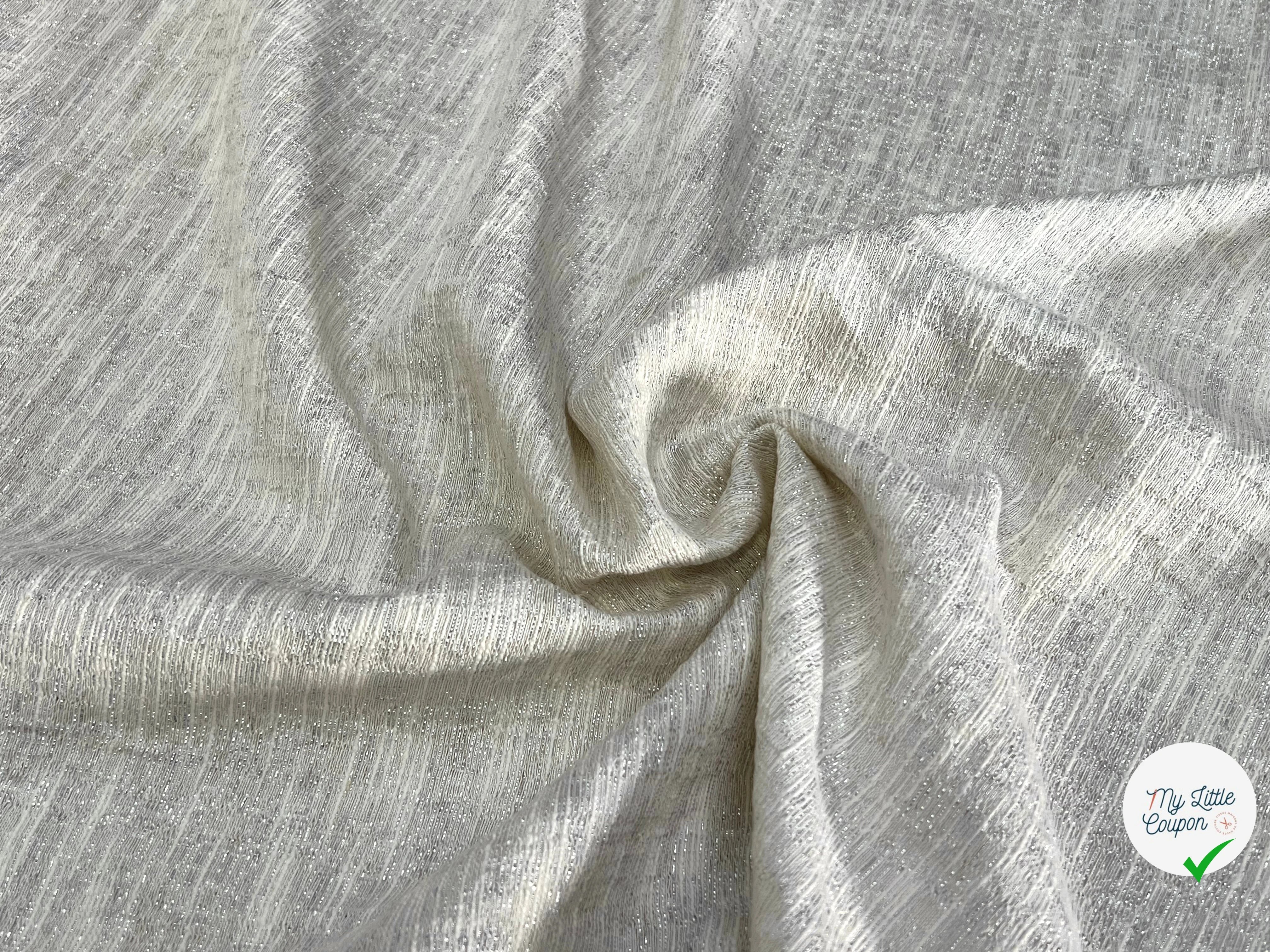 TOILE FIL À FIL TEXTURÉE BLANC CASSÉ FILS ARGENTÉ - My Little Coupon