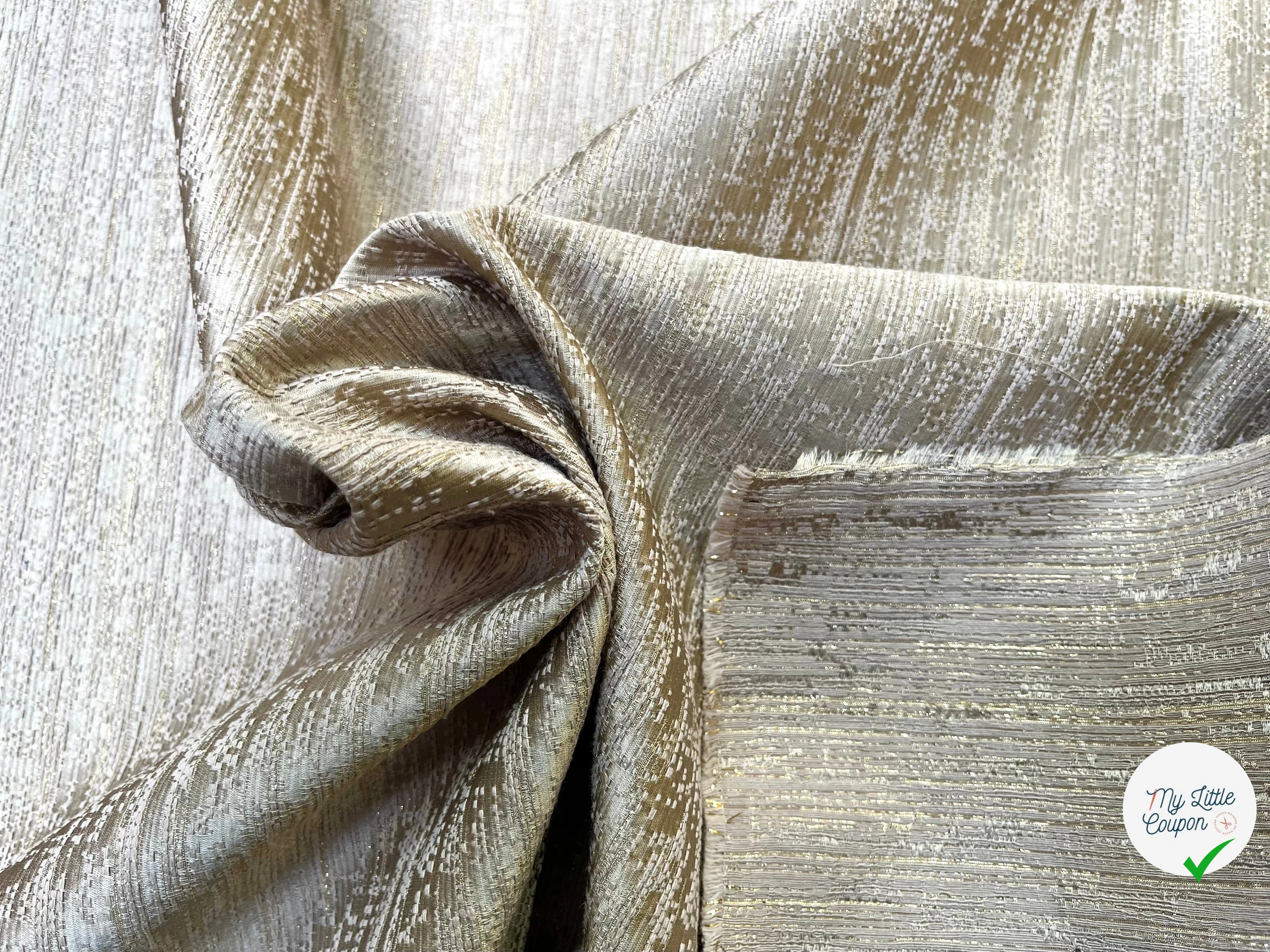 TOILE JACQUARD DE COTON NUDE ET LUREX DORÉ - My Little Coupon