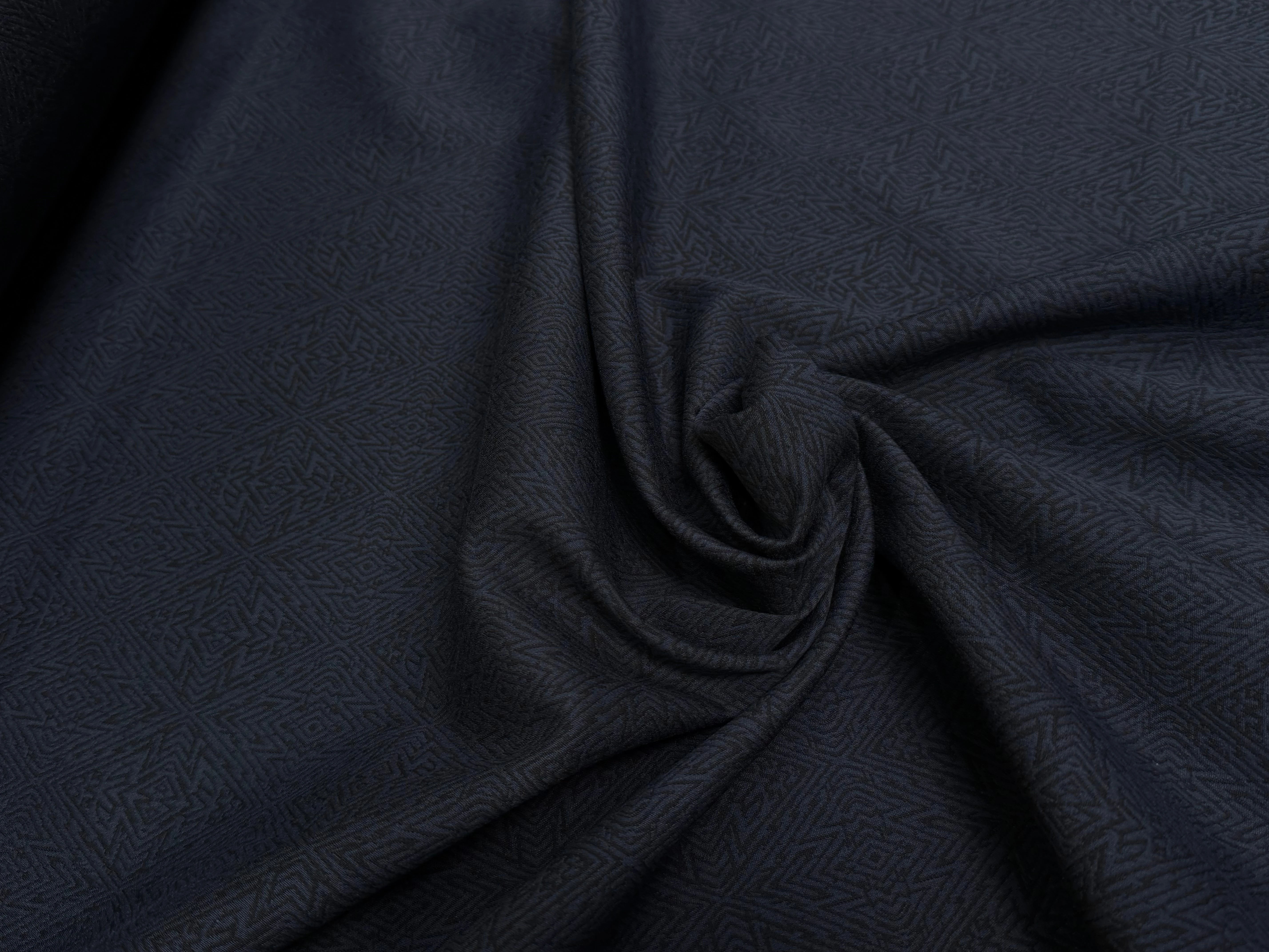 TOILE JACQUARD MOTIF GEOMETRIQUE BLEU 71% COTON - My Little Coupon