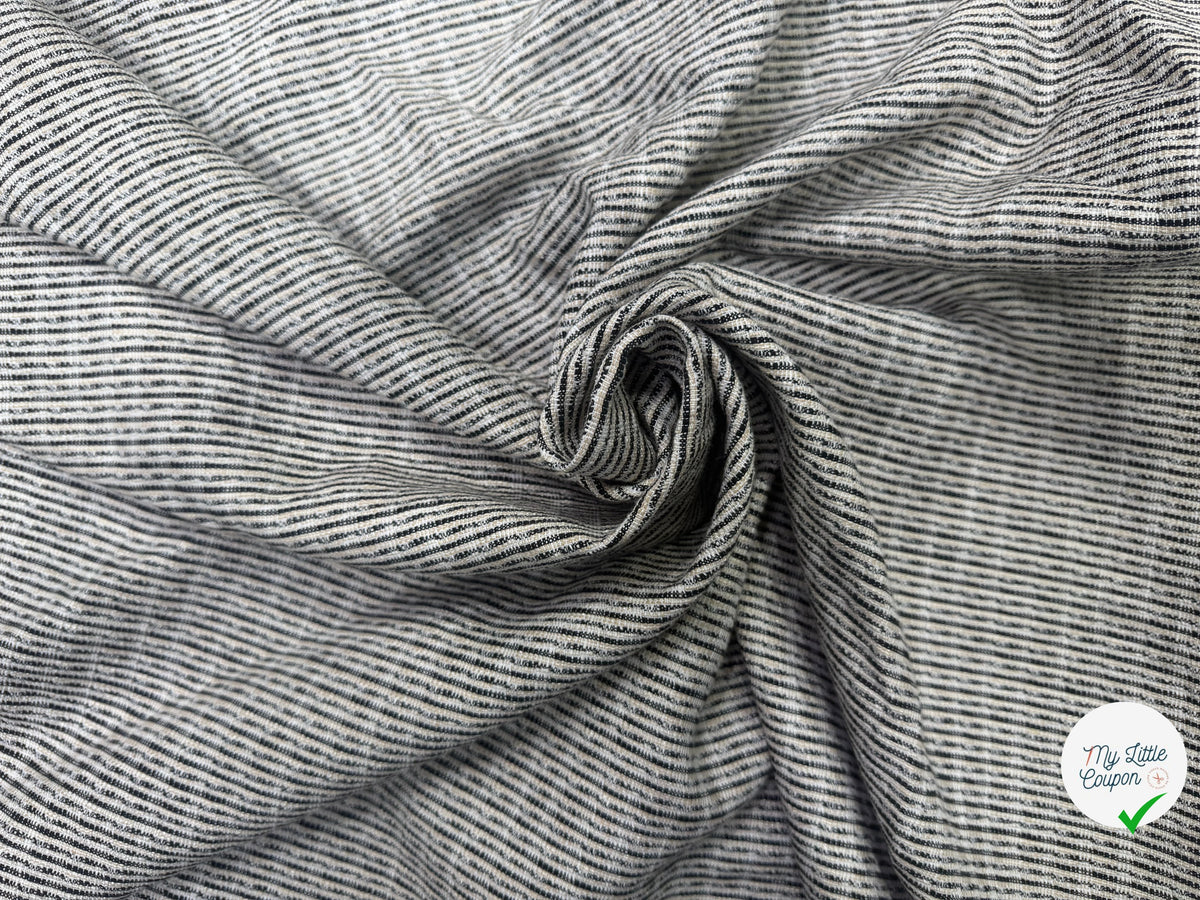 TOILE TISSÉE COTON LIN ARMURE APPARENTE CRÈME ARGENTÉ À RAYURES NOIRES - My Little Coupon