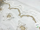 TULLE REBRODÉE FLEURS COUSUES BLANC ET MÉTAL DORÉ - My Little Coupon - tissu - coudre