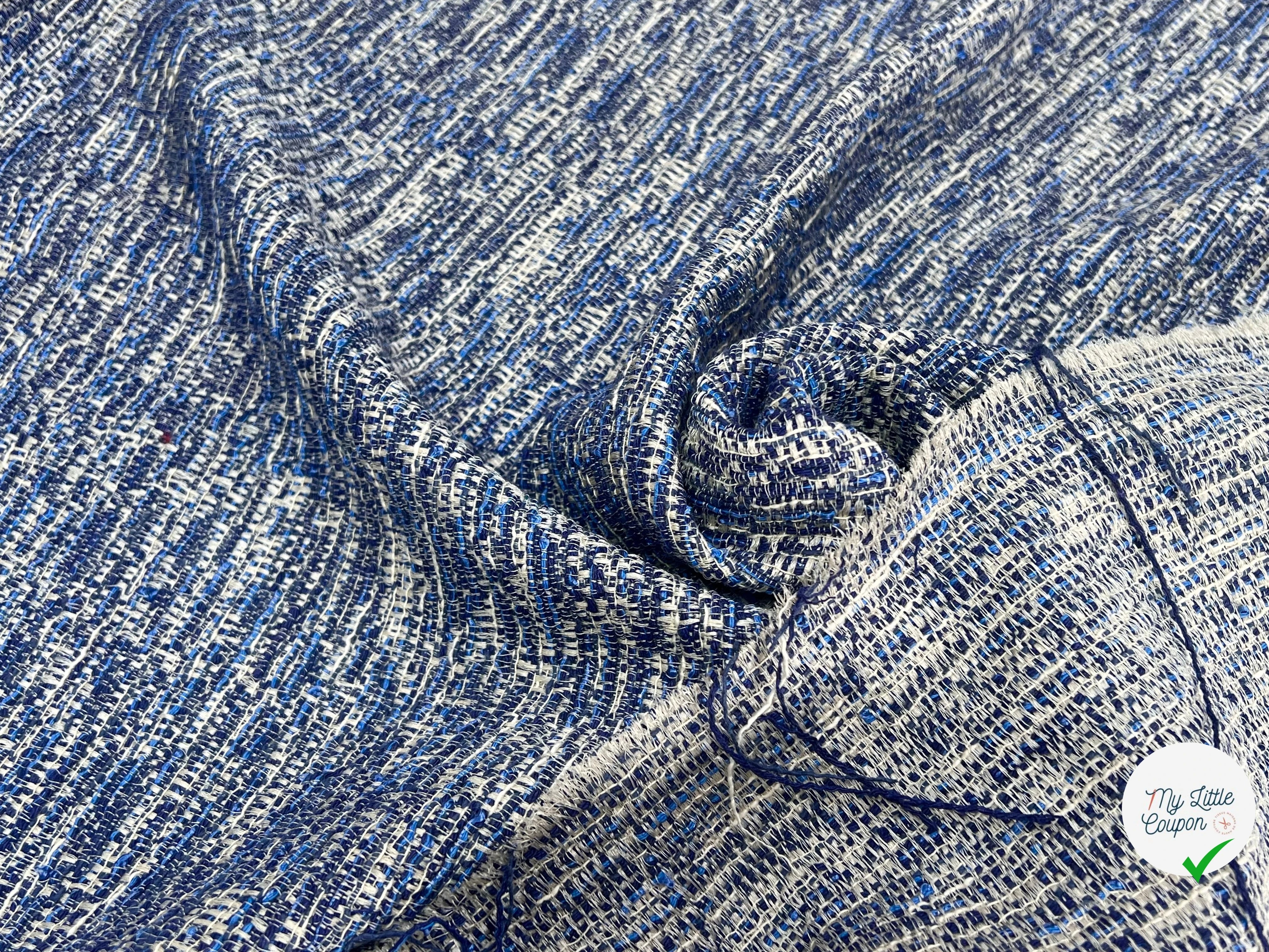 TWEED 50% COTON FILS BLEU BLANC - My Little Coupon