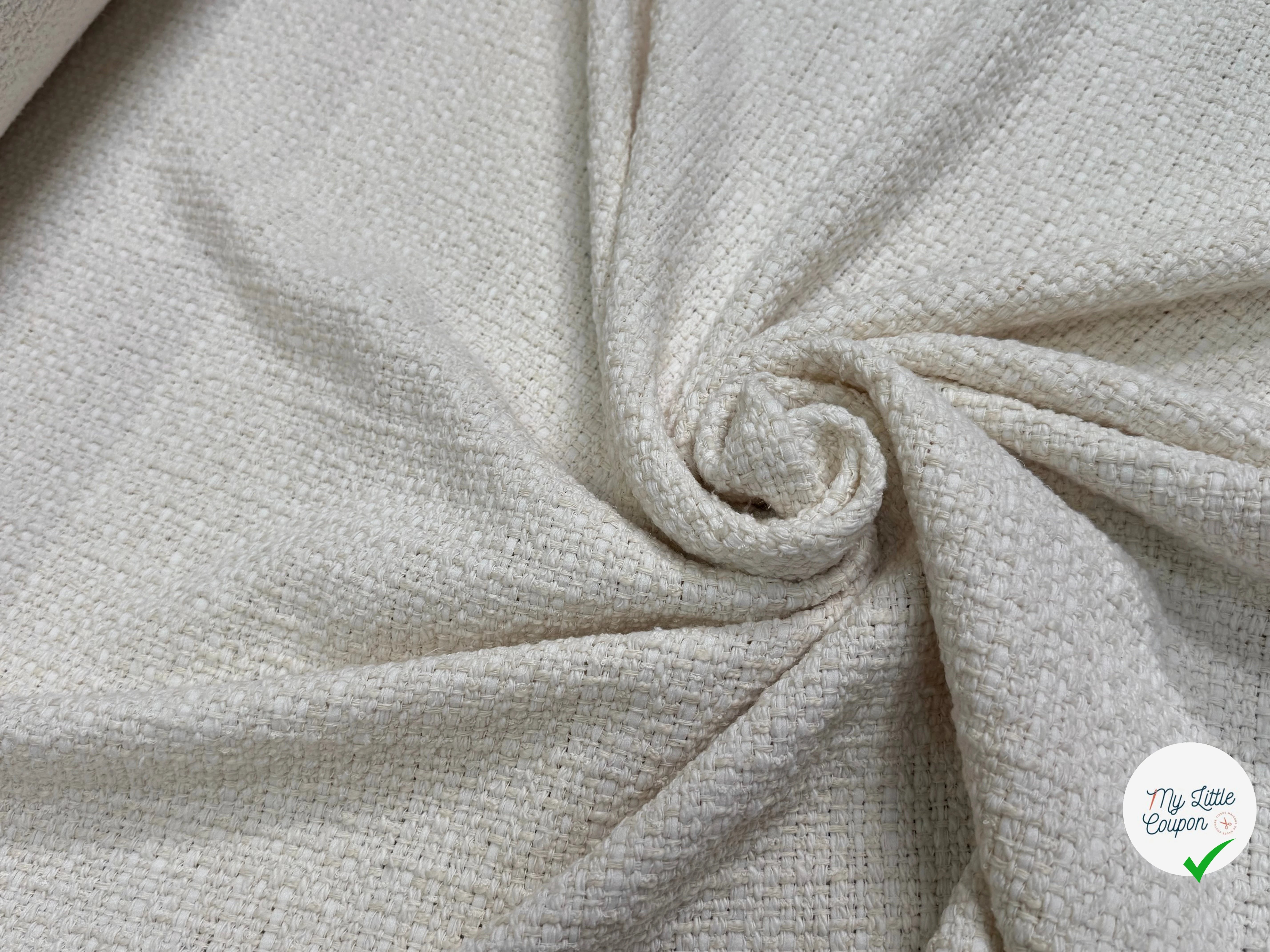 Tissu tweed bouclé coton texturé écru - détail du tissu