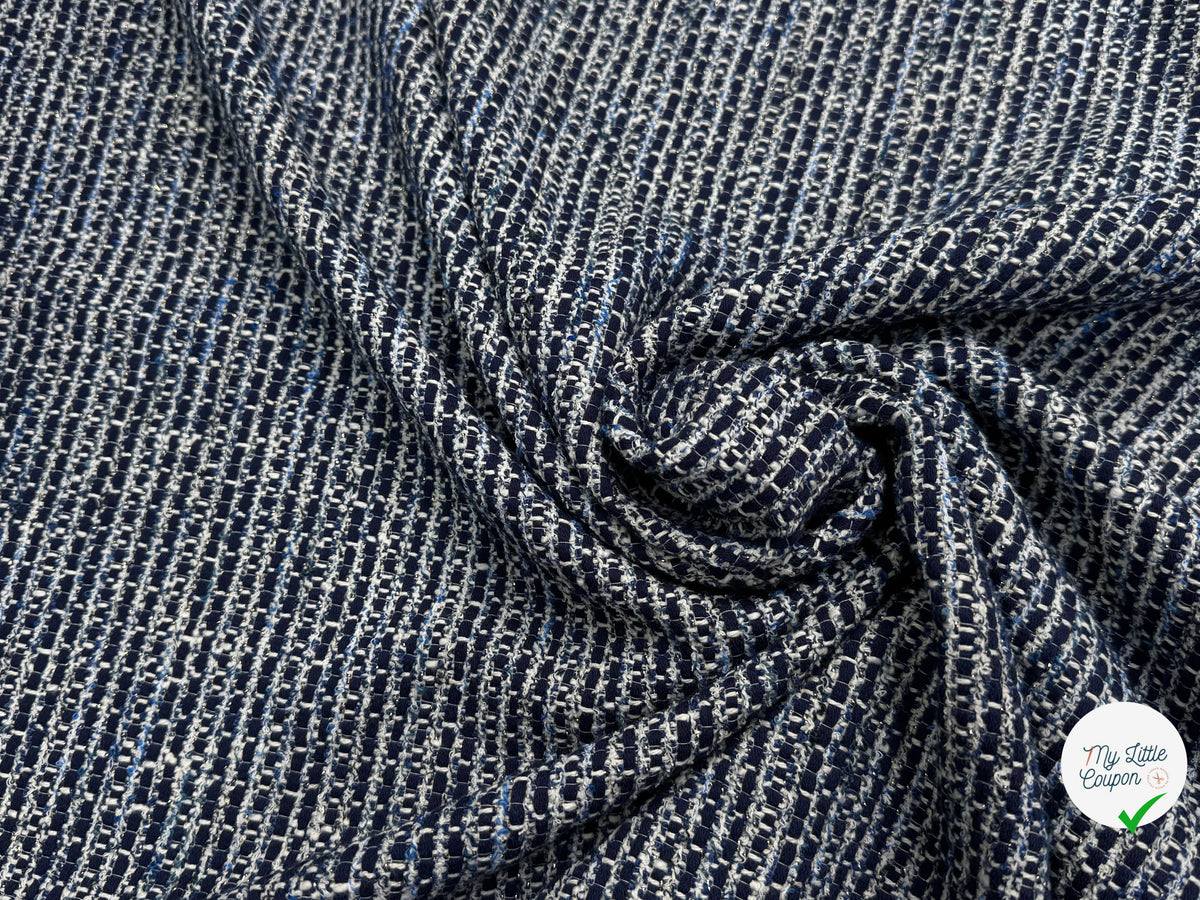 TWEED BLEU MARINE ET BLANC COTON ET LUREX - My Little Coupon