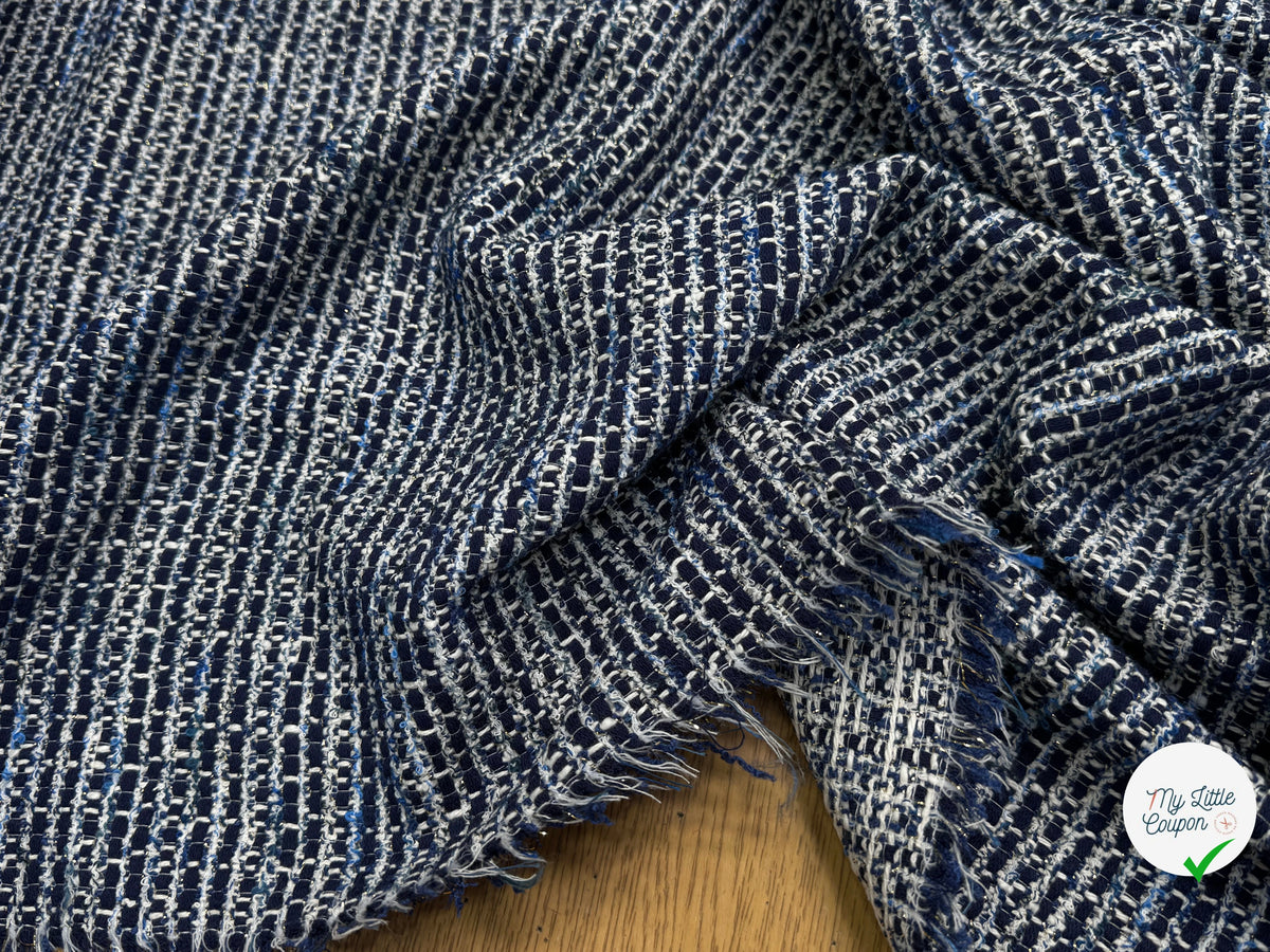 TWEED BLEU MARINE ET BLANC COTON ET LUREX - My Little Coupon