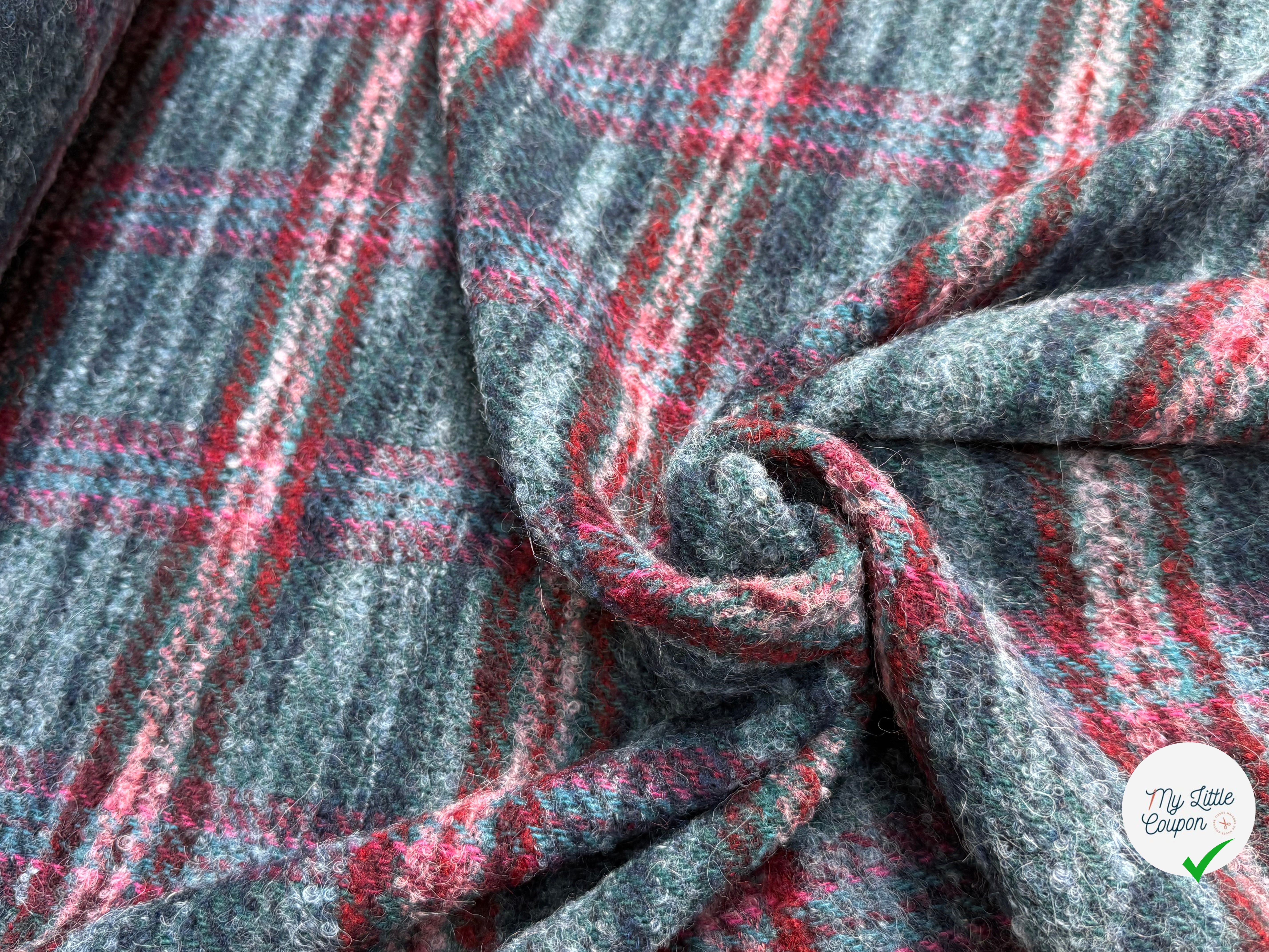 TWEED BOUCLETTE 56% LAINE BLEU À CARREAUX GIOVIXEN - My Little Coupon