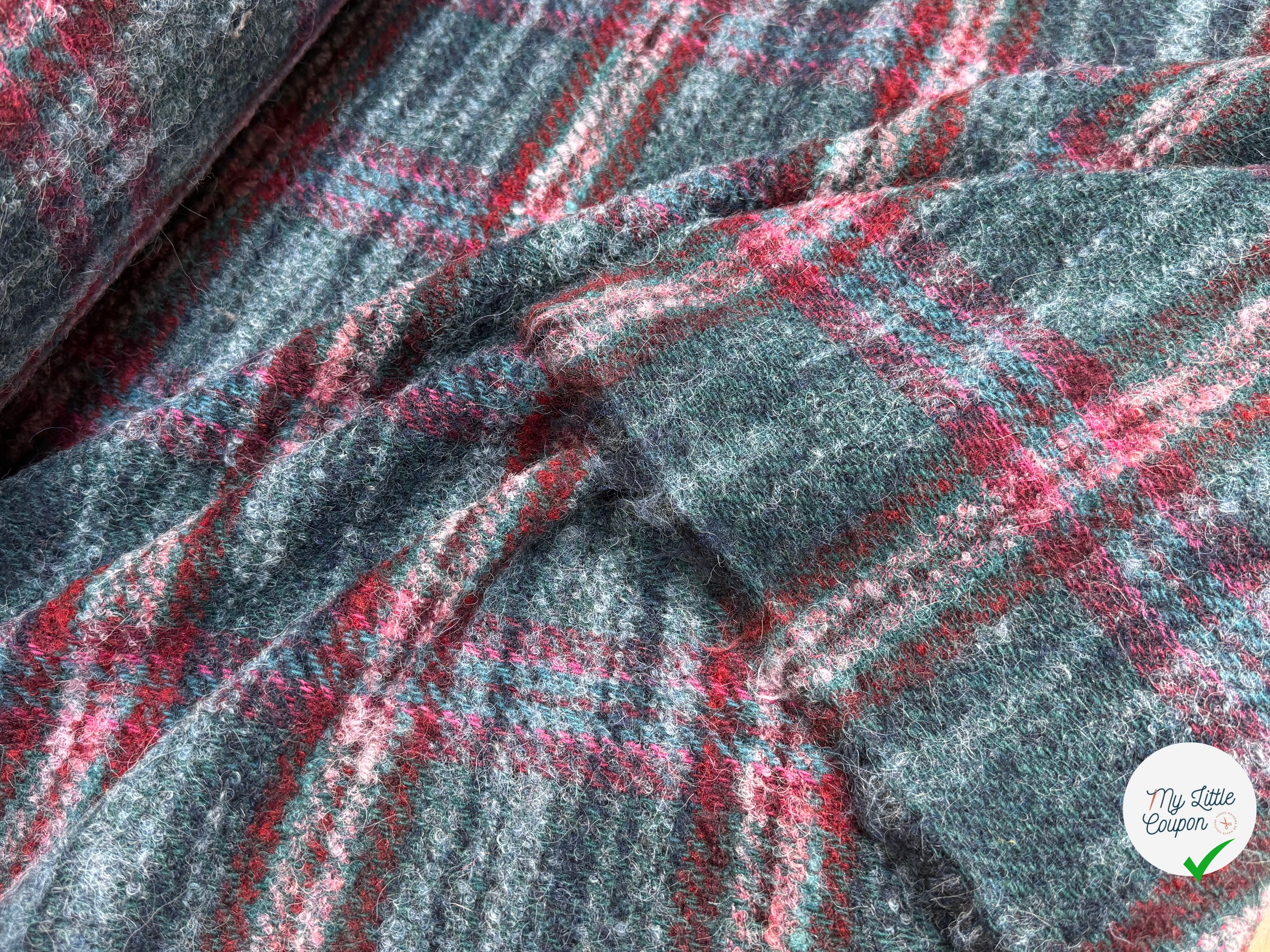TWEED BOUCLETTE 56% LAINE BLEU À CARREAUX GIOVIXEN - My Little Coupon