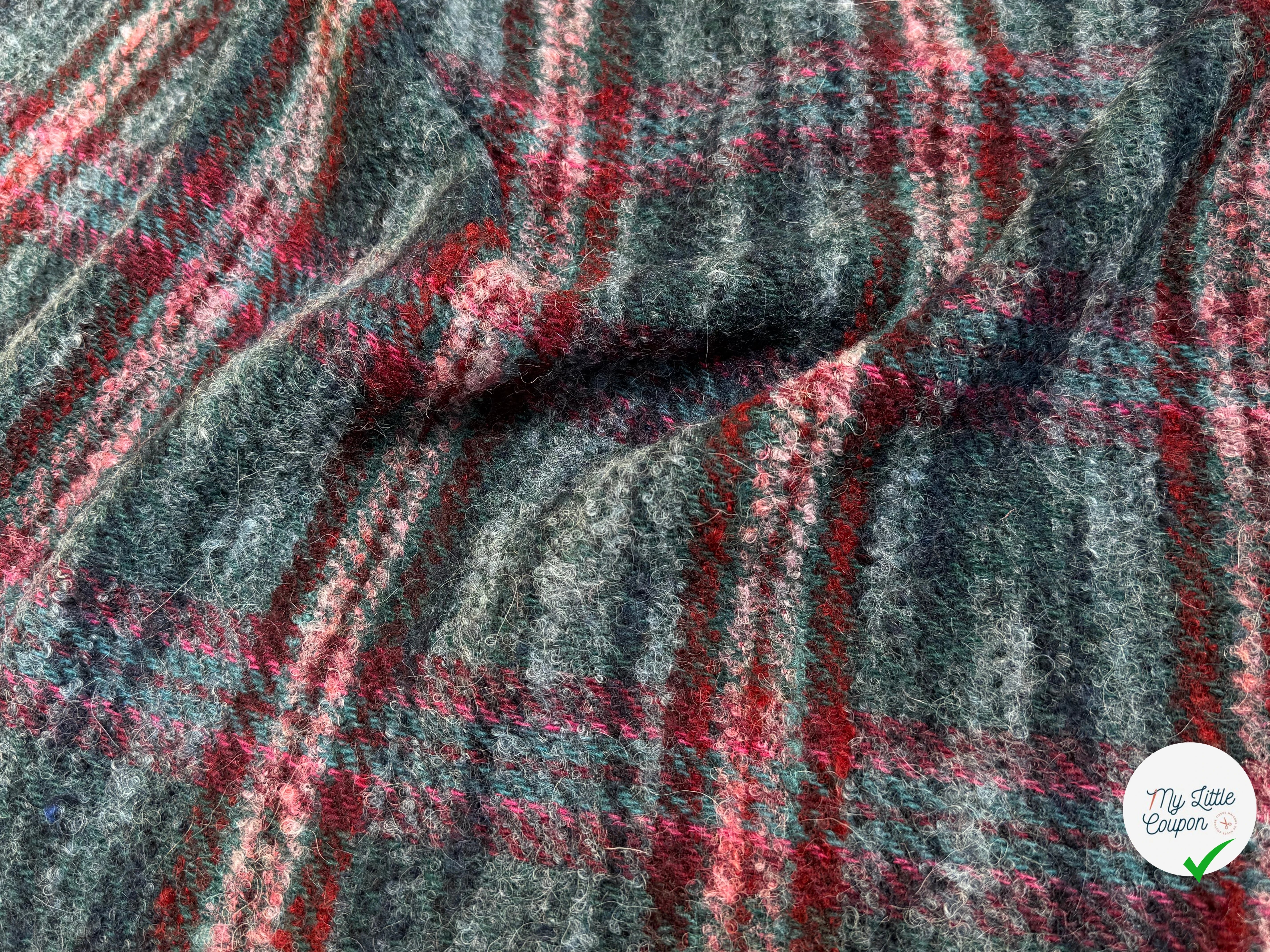 TWEED BOUCLETTE 56% LAINE BLEU À CARREAUX GIOVIXEN - My Little Coupon