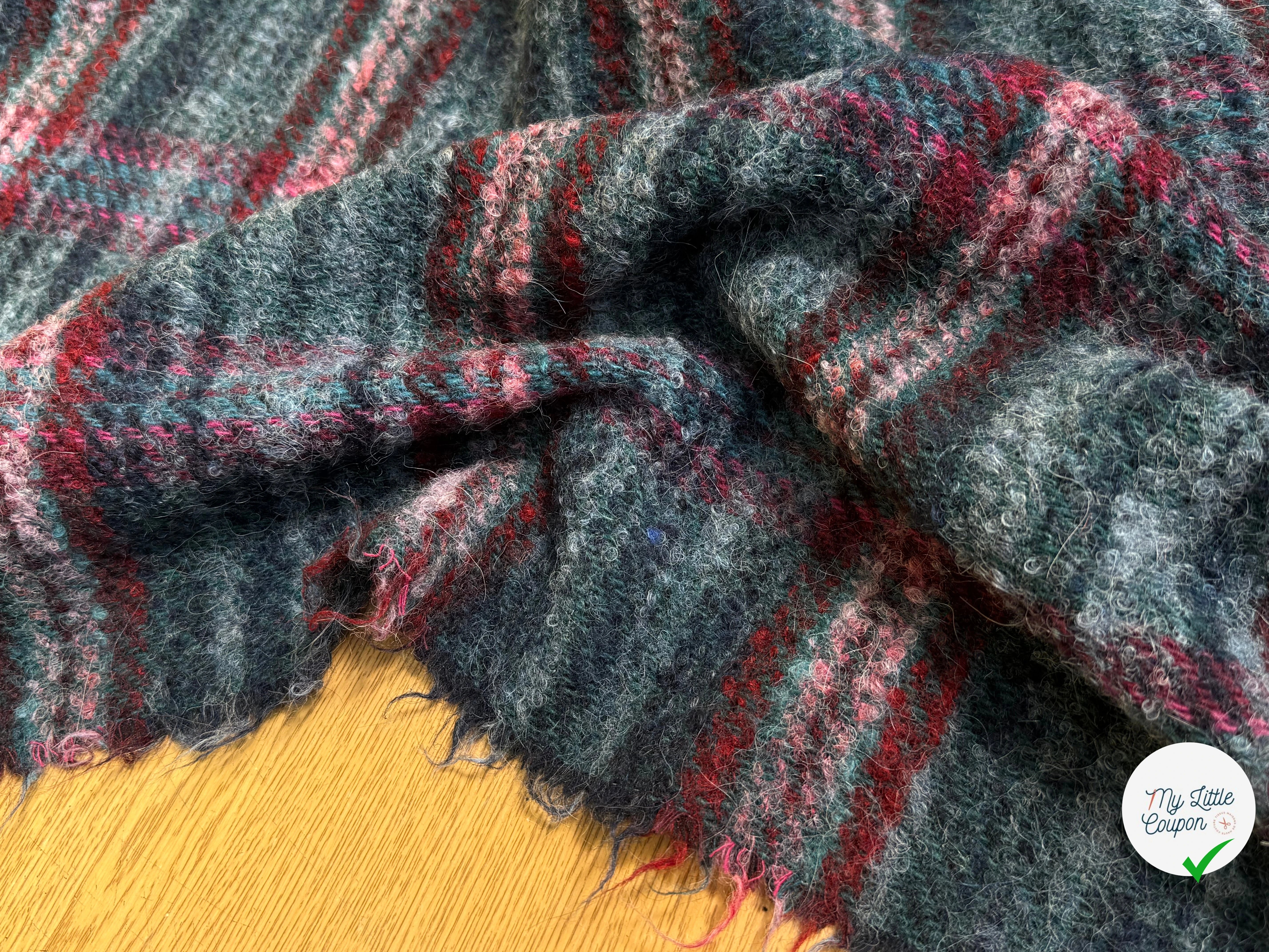 TWEED BOUCLETTE 56% LAINE BLEU À CARREAUX GIOVIXEN - My Little Coupon