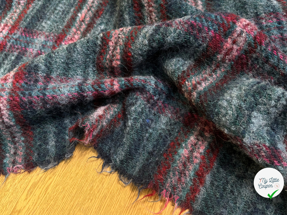 TWEED BOUCLETTE 56% LAINE BLEU À CARREAUX GIOVIXEN - My Little Coupon