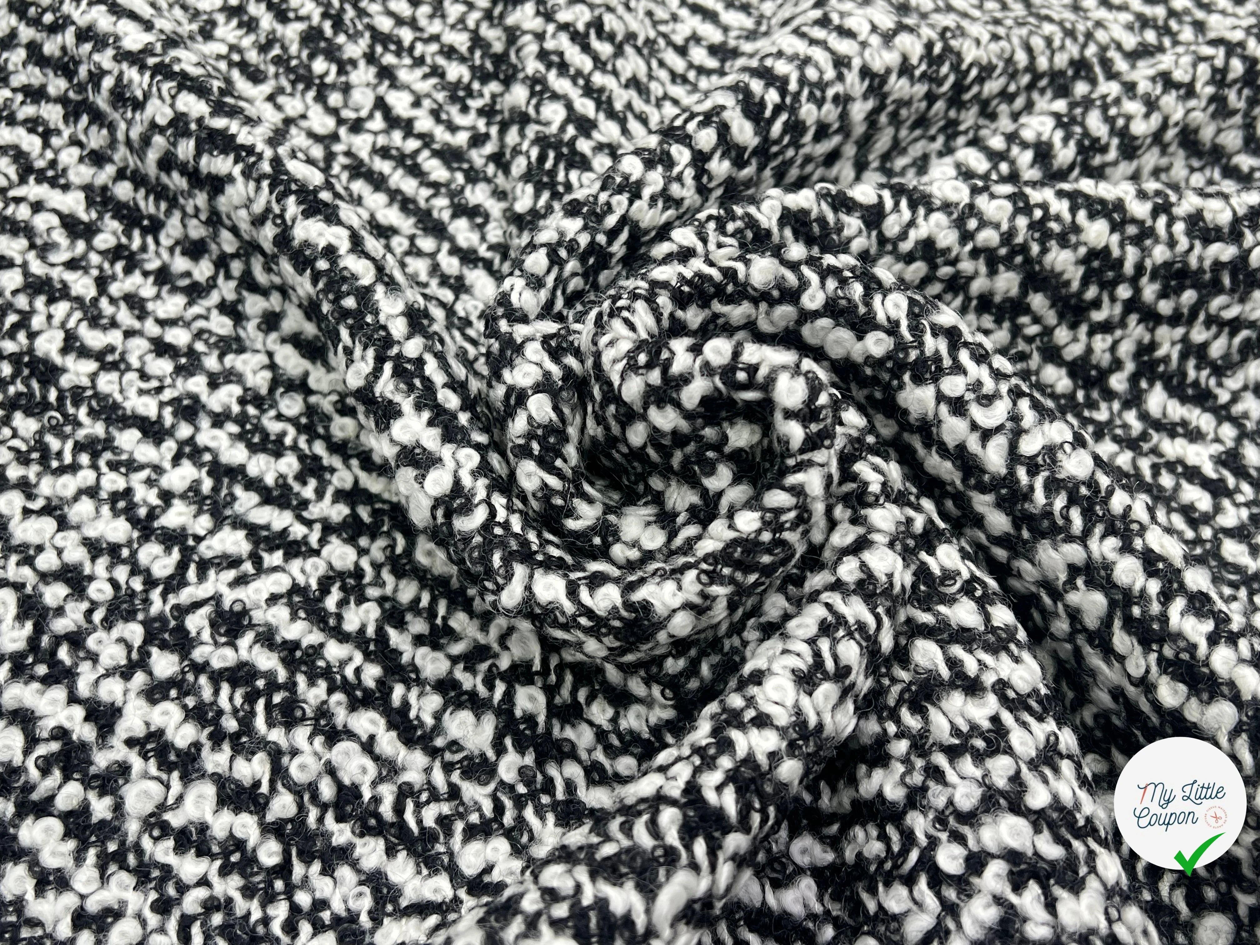 TWEED BOUCLETTE BLANC NOIR 100% LAINE - My Little Coupon
