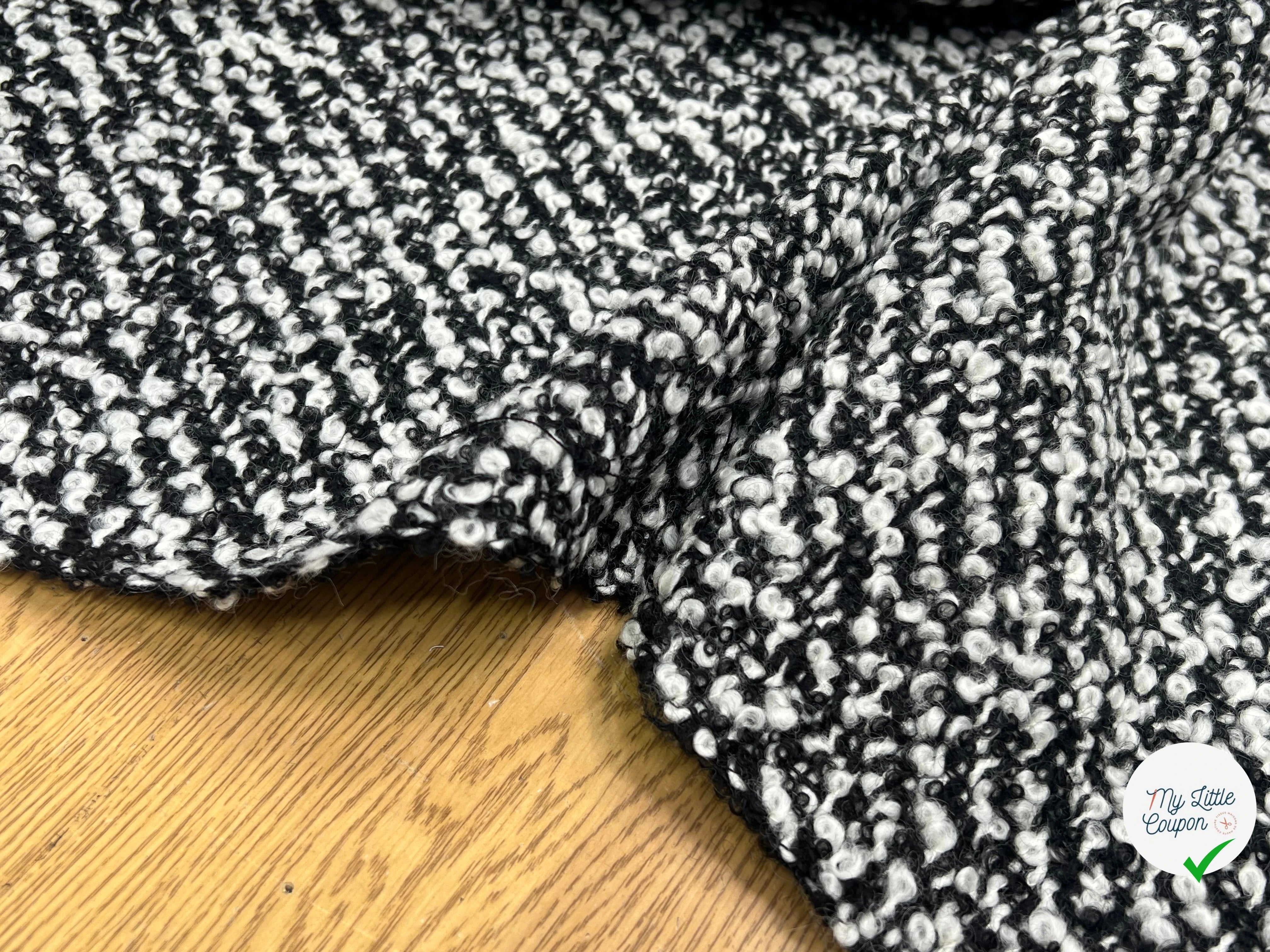 TWEED BOUCLETTE BLANC NOIR 100% LAINE - My Little Coupon