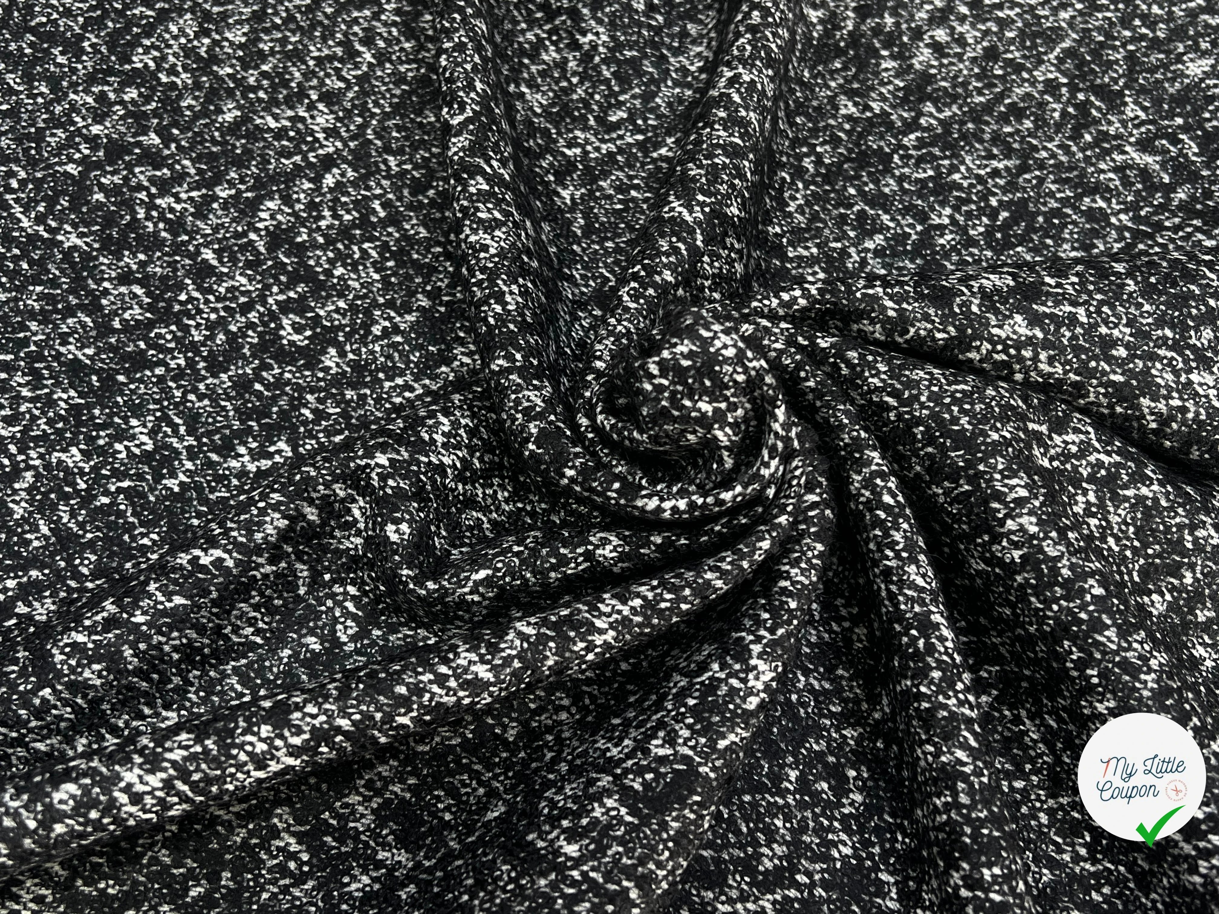 TWEED BOUCLETTE CHINÉ BLANC NOIR 100% LAINE - My Little Coupon