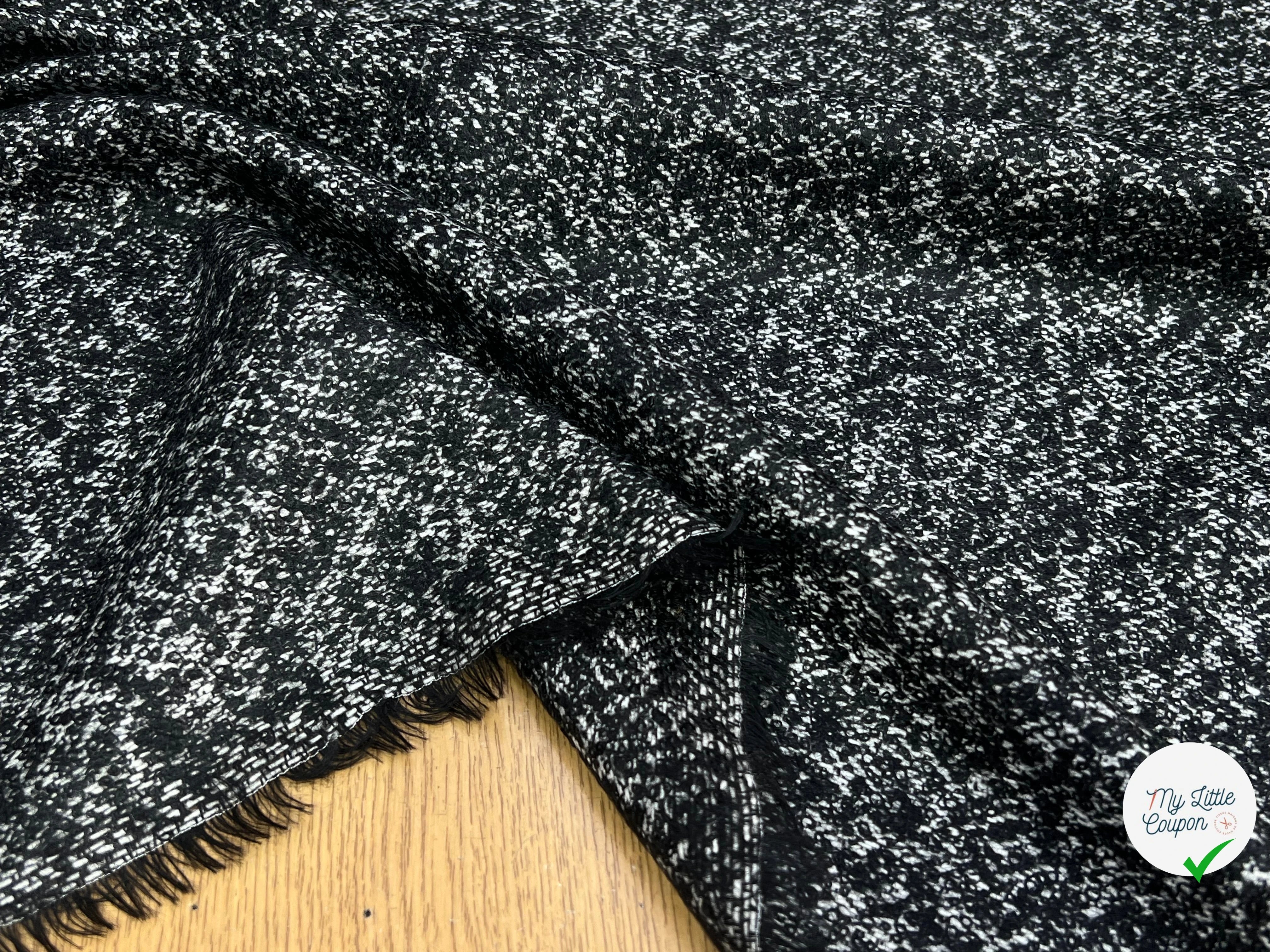 TWEED BOUCLETTE CHINÉ BLANC NOIR 100% LAINE - My Little Coupon