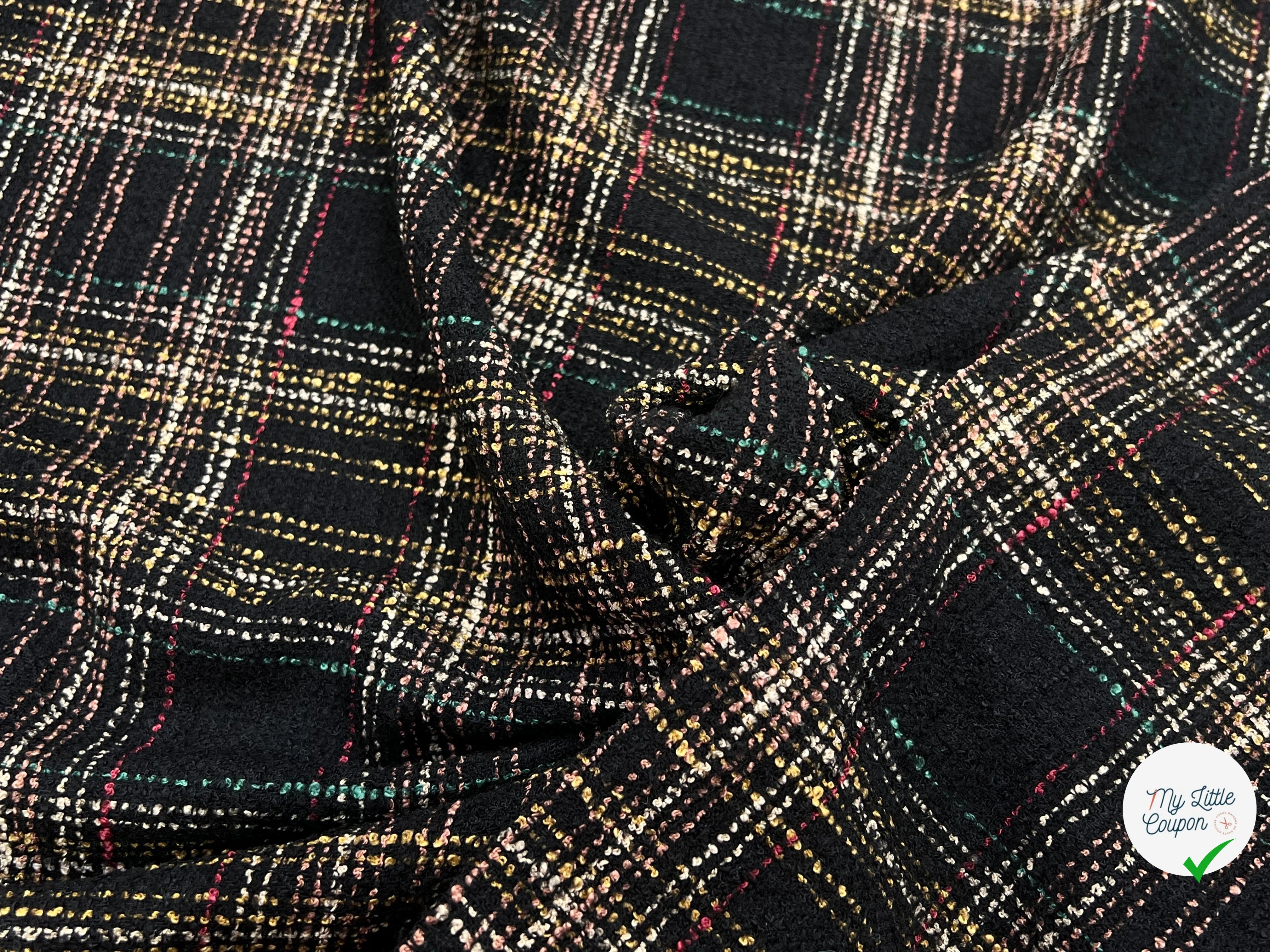 TWEED BOUCLETTE NOIR AVEC CARREAUX COLORÉS - My Little Coupon