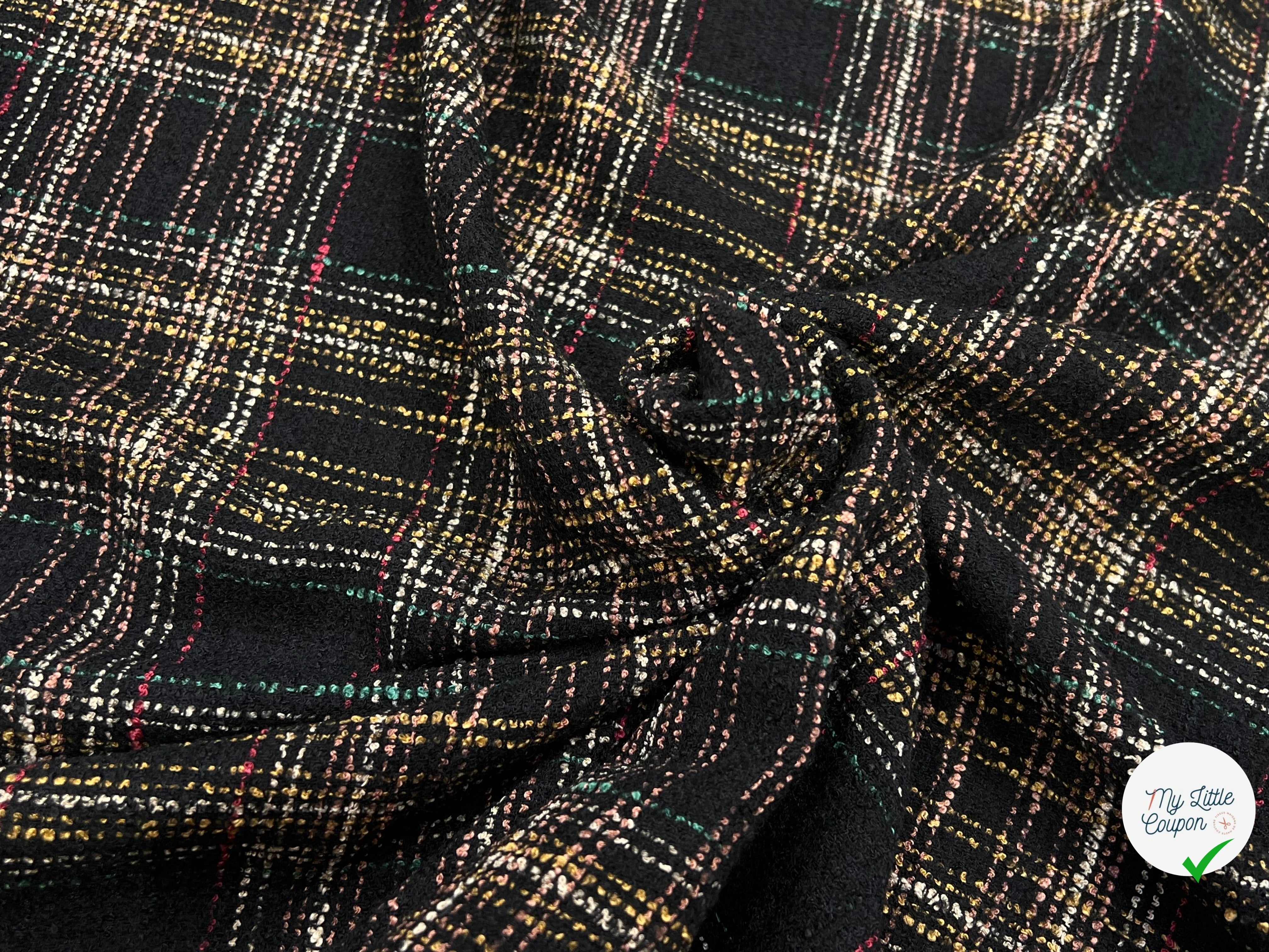 TWEED BOUCLETTE NOIR AVEC CARREAUX COLORÉS - My Little Coupon