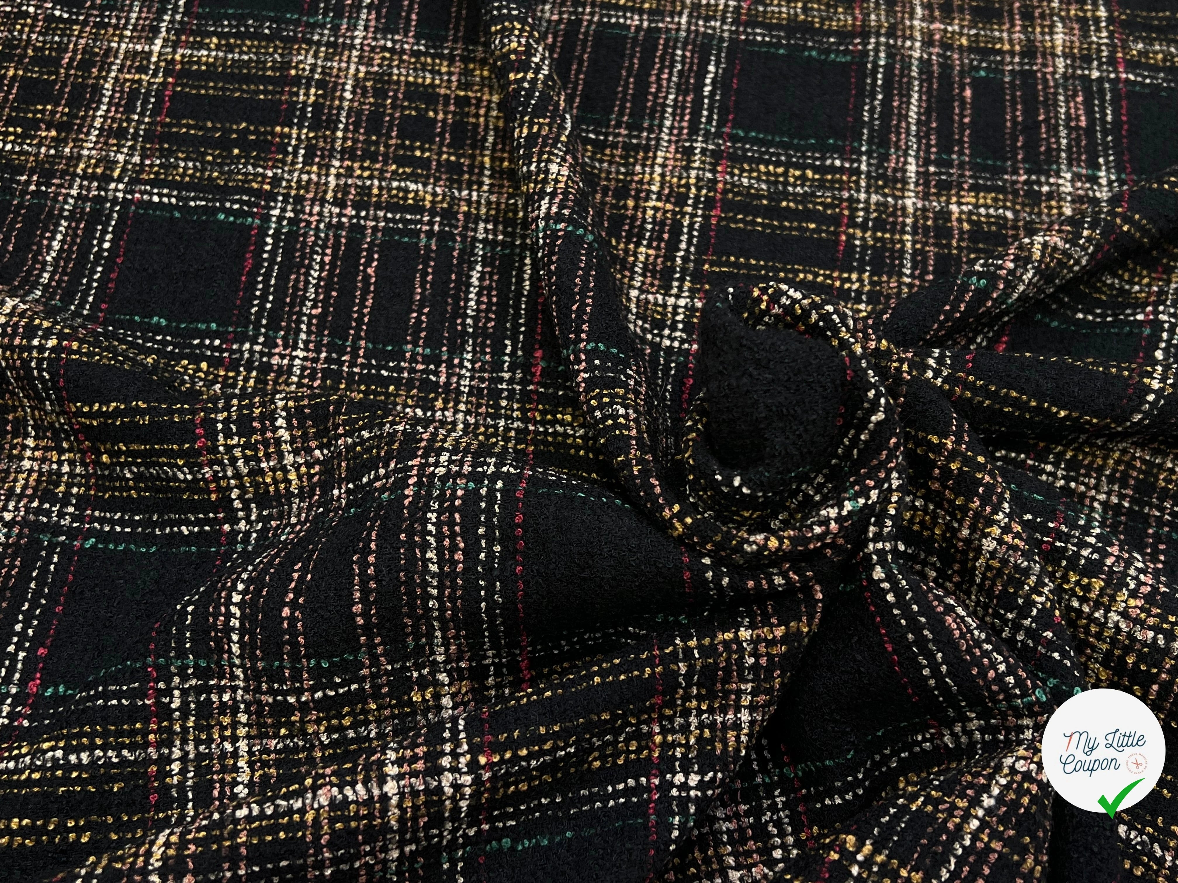 TWEED BOUCLETTE NOIR AVEC CARREAUX COLORÉS - My Little Coupon
