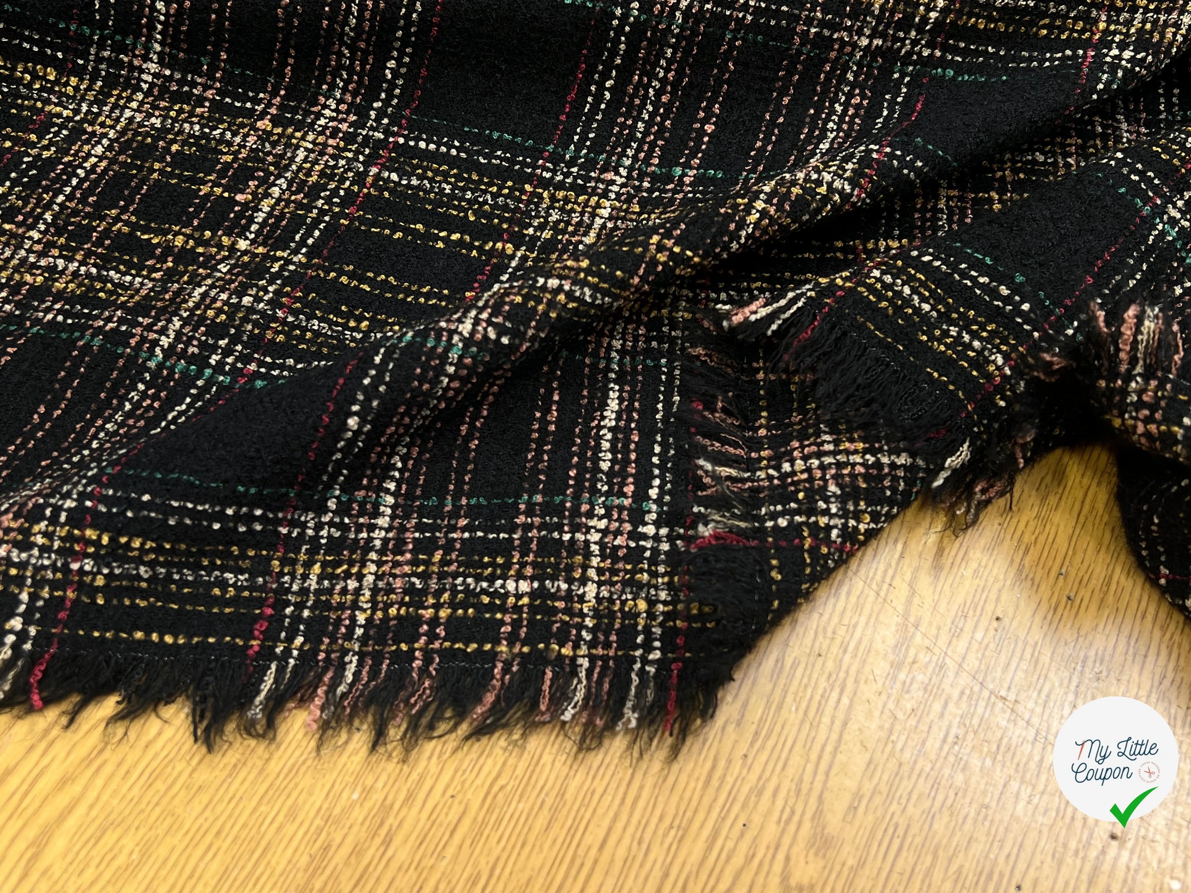 TWEED BOUCLETTE NOIR AVEC CARREAUX COLORÉS - My Little Coupon
