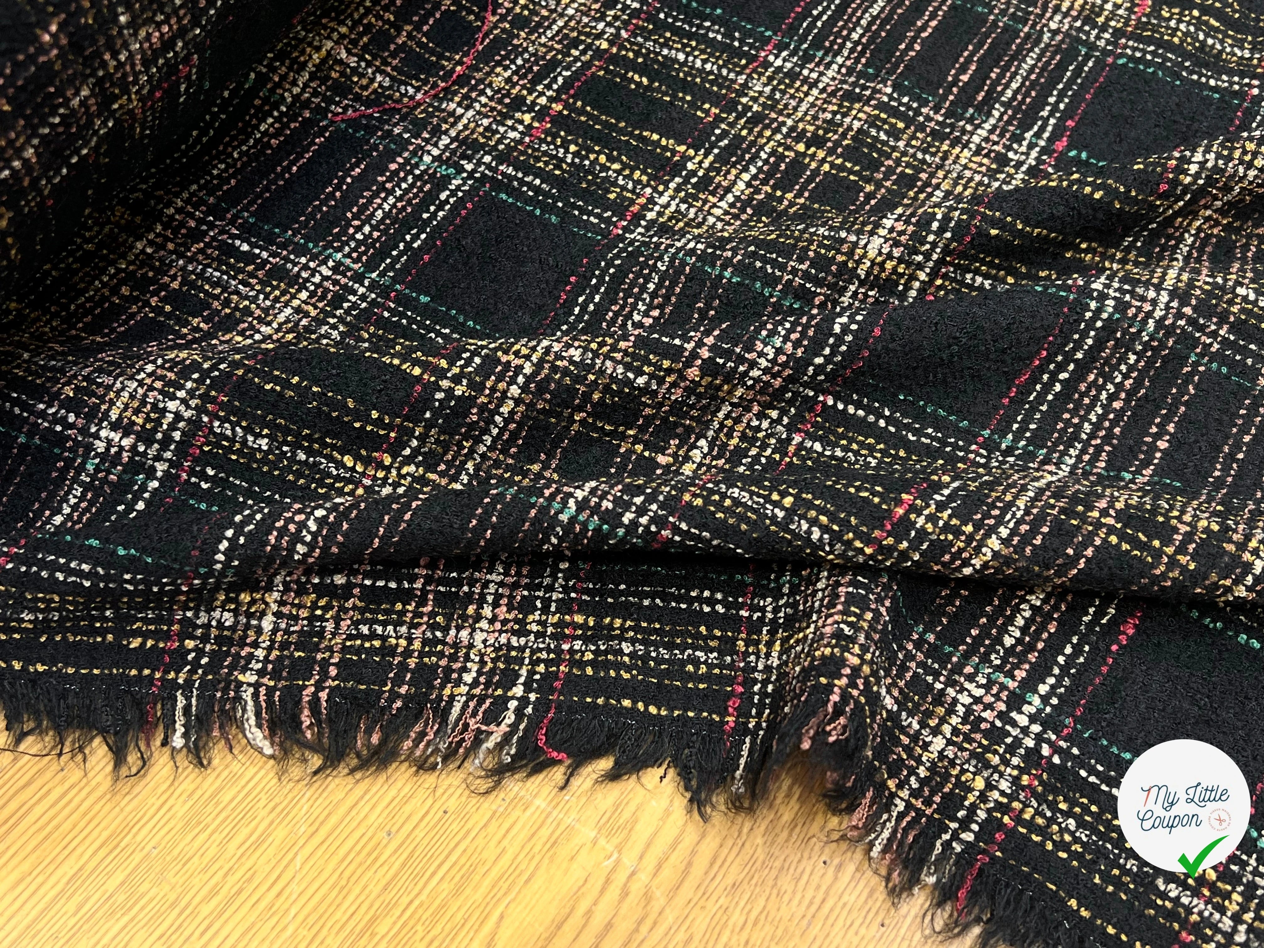 TWEED BOUCLETTE NOIR AVEC CARREAUX COLORÉS - My Little Coupon