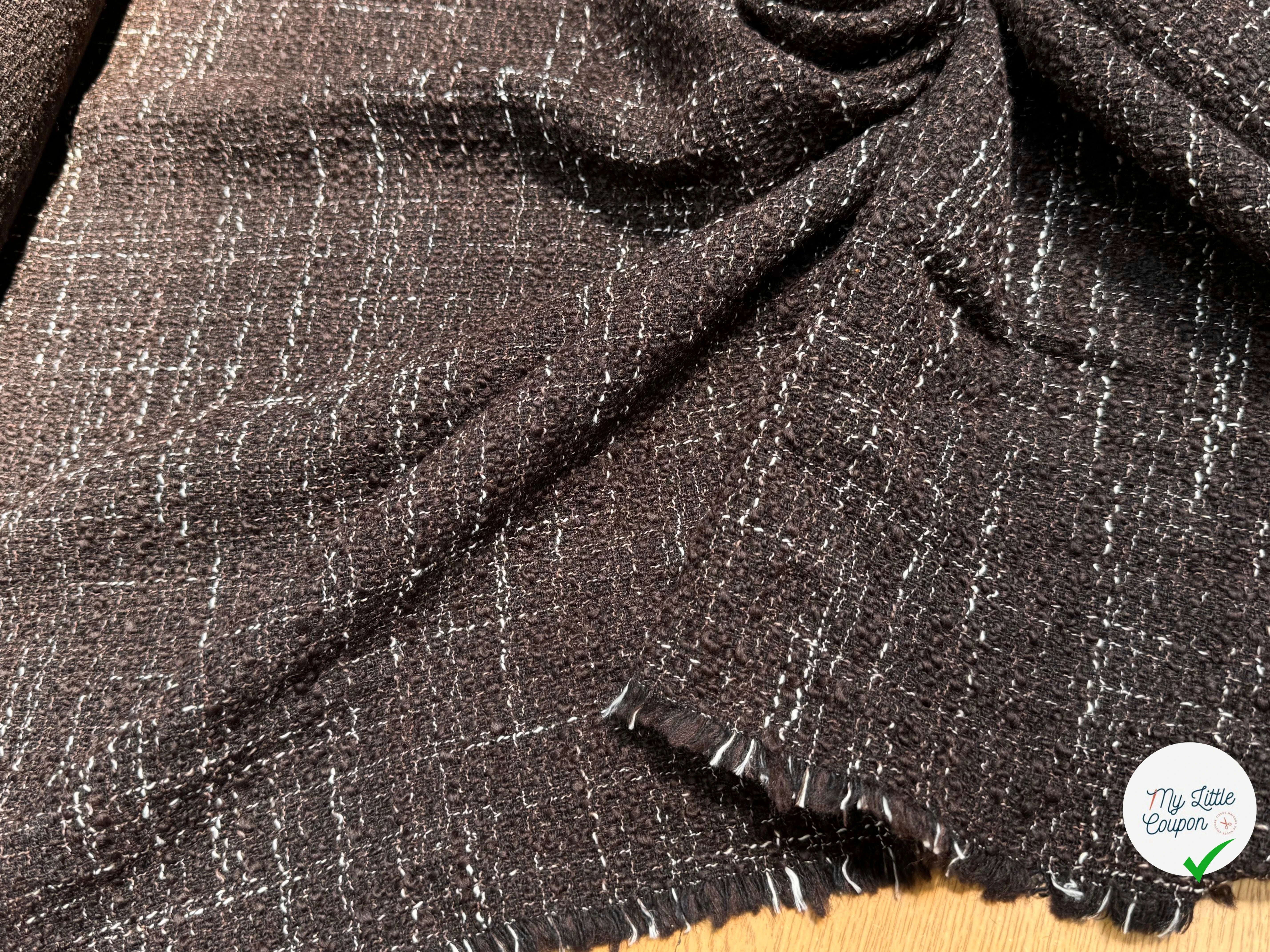TWEED BOUCLETTE POLYLAINE MARRON NOIR - My Little Coupon