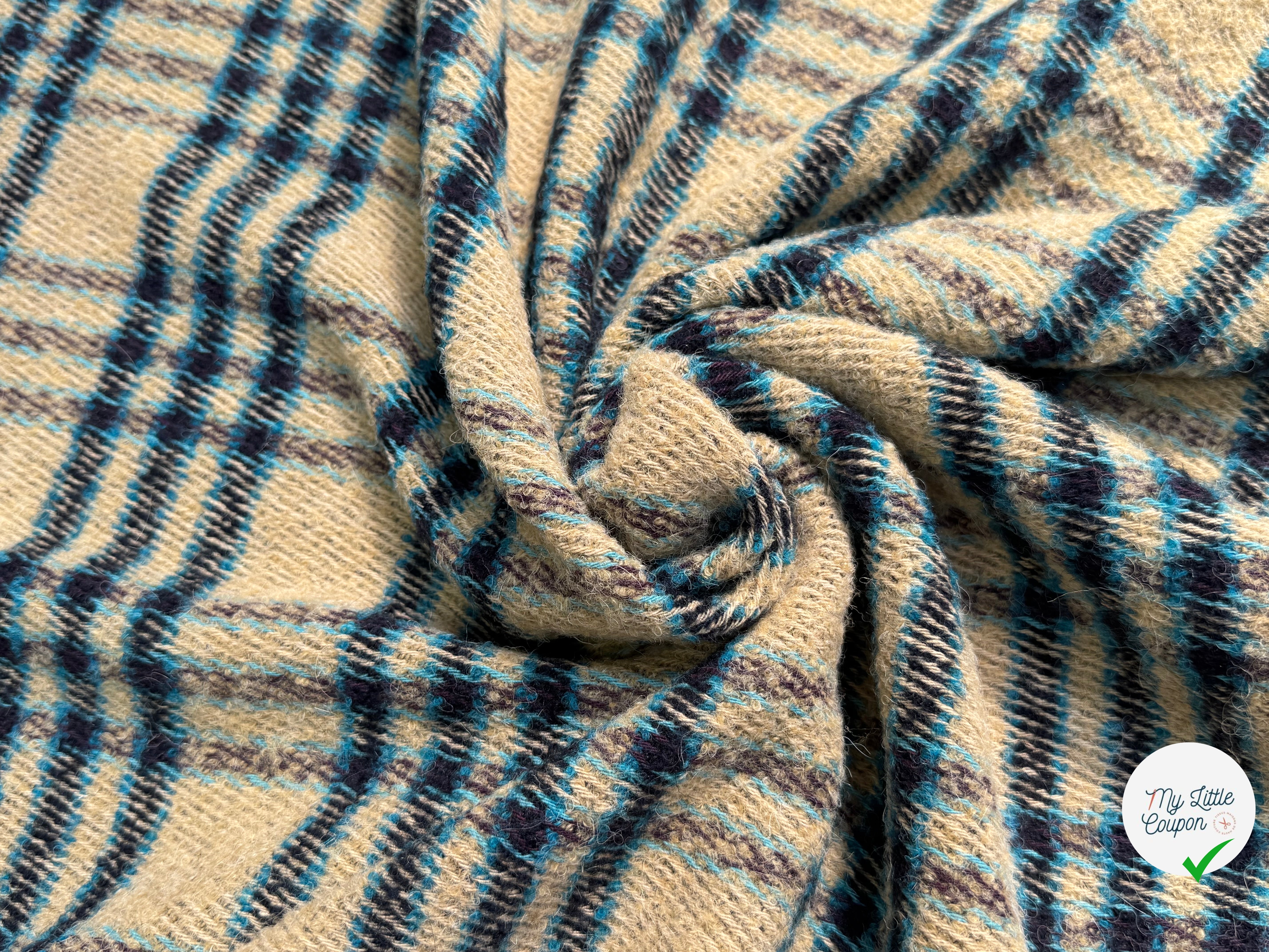 TWEED BOUCLETTE POLYLAINE SERGÉ 10% LAINE ALPAGA BEIGE - My Little Coupon