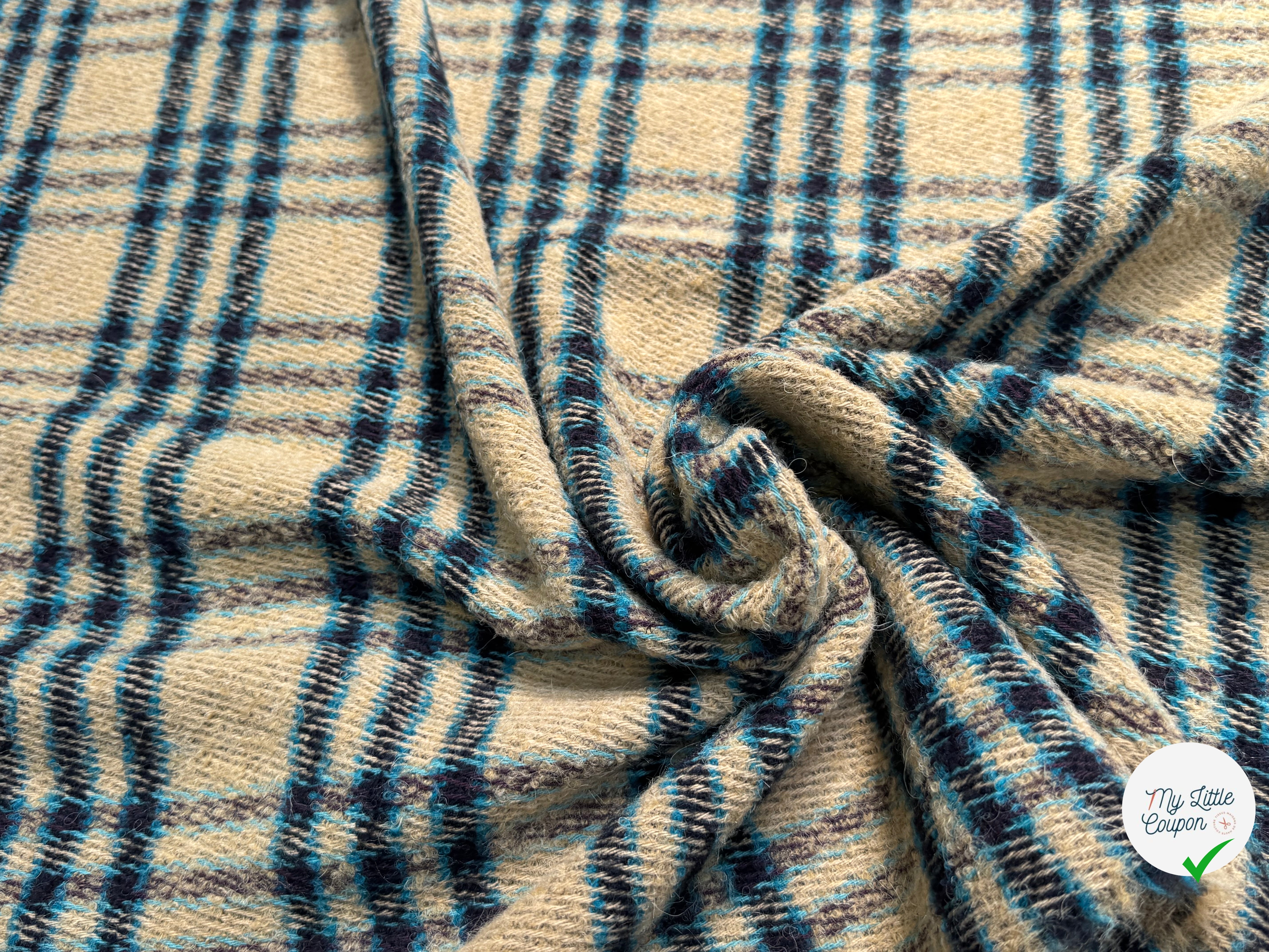 TWEED BOUCLETTE POLYLAINE SERGÉ 10% LAINE ALPAGA BEIGE - My Little Coupon