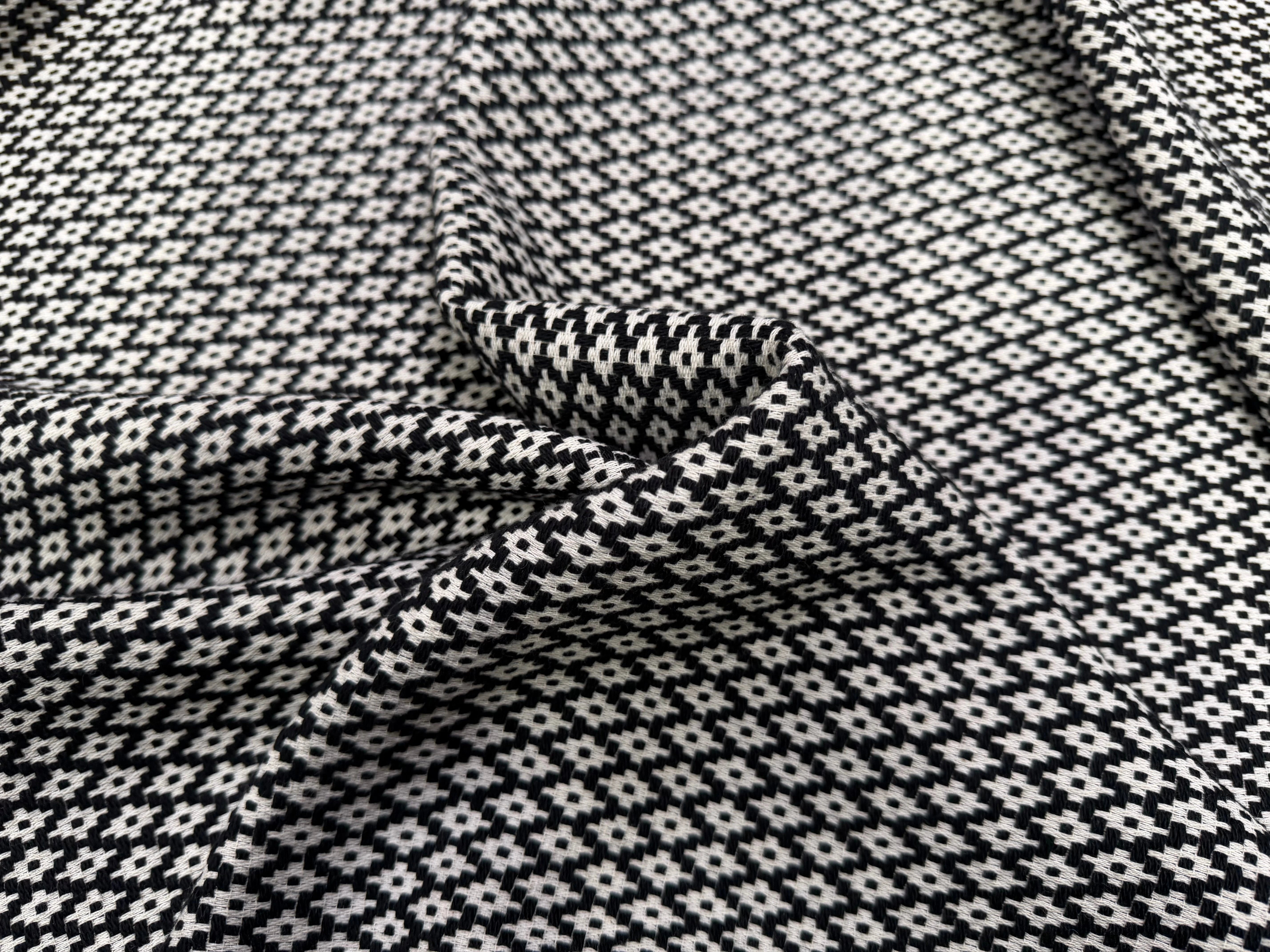 TWEED COTON LOSANGES NOIR ET BLANC - My Little Coupon