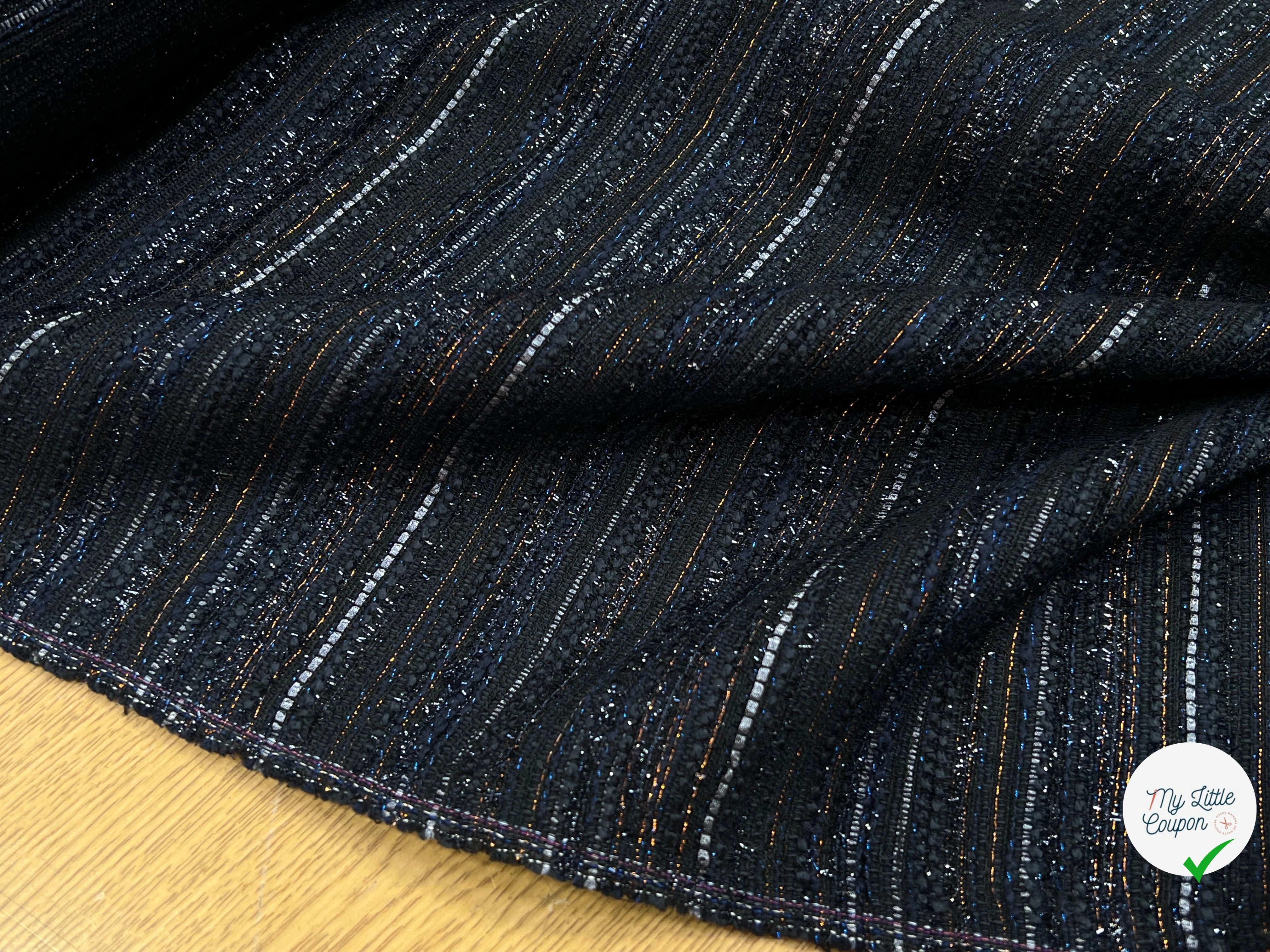 TWEED COTON LUREX BLEU NUIT 80% COTON - My Little Coupon