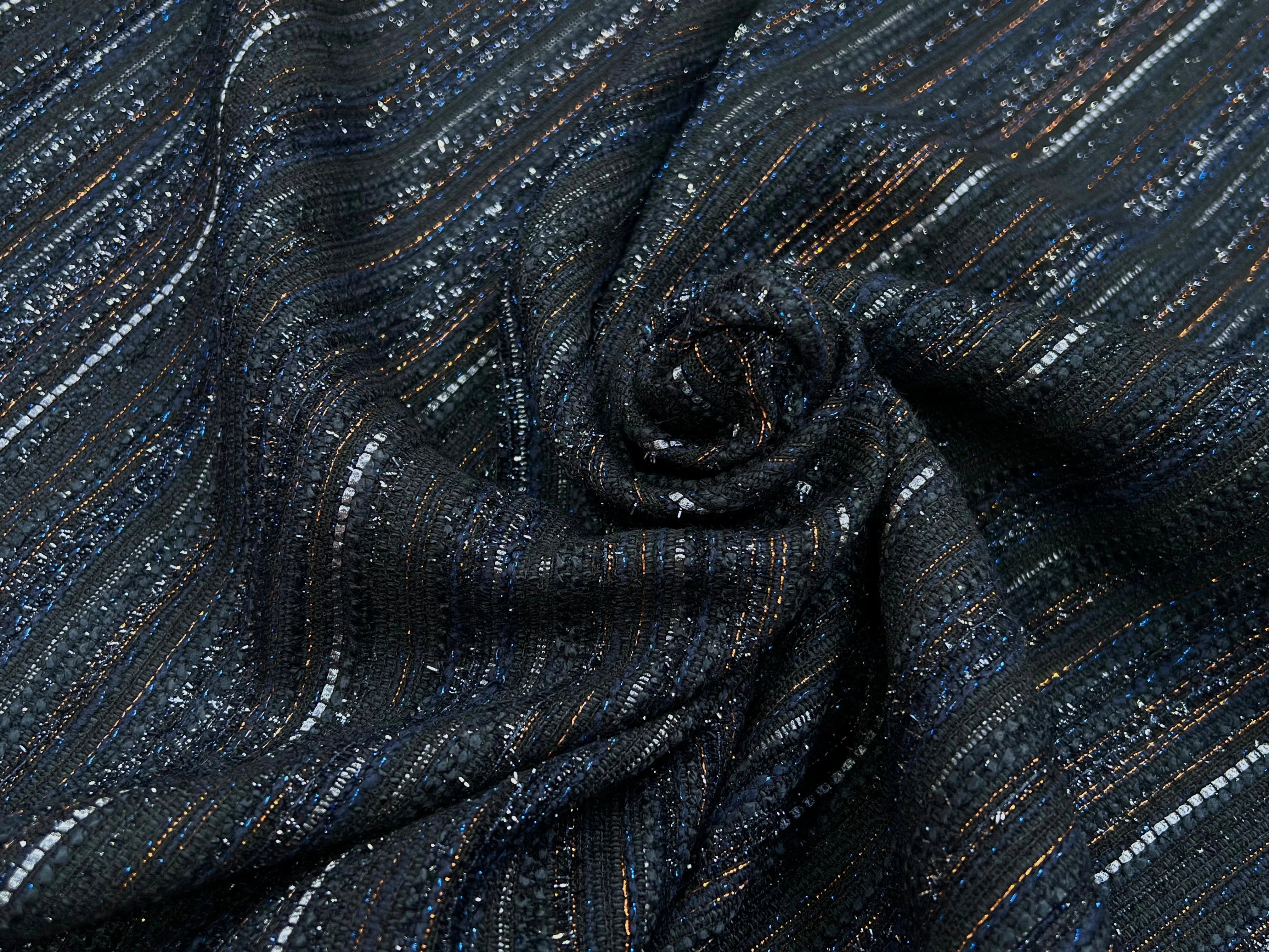 TWEED COTON LUREX BLEU NUIT 80% COTON - My Little Coupon