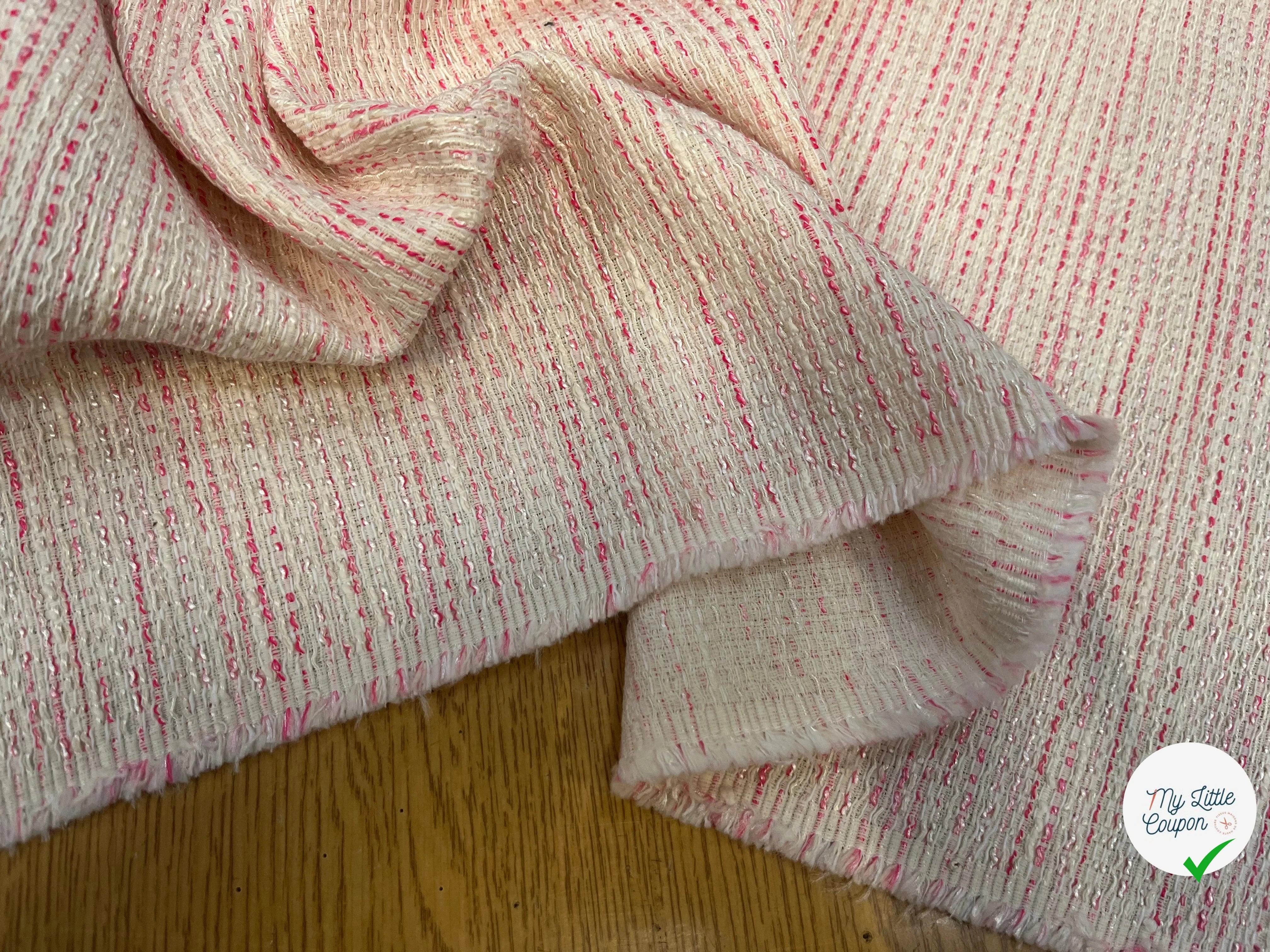 TWEED DE COTON BLANC À RAYURES ROSES - My Little Coupon