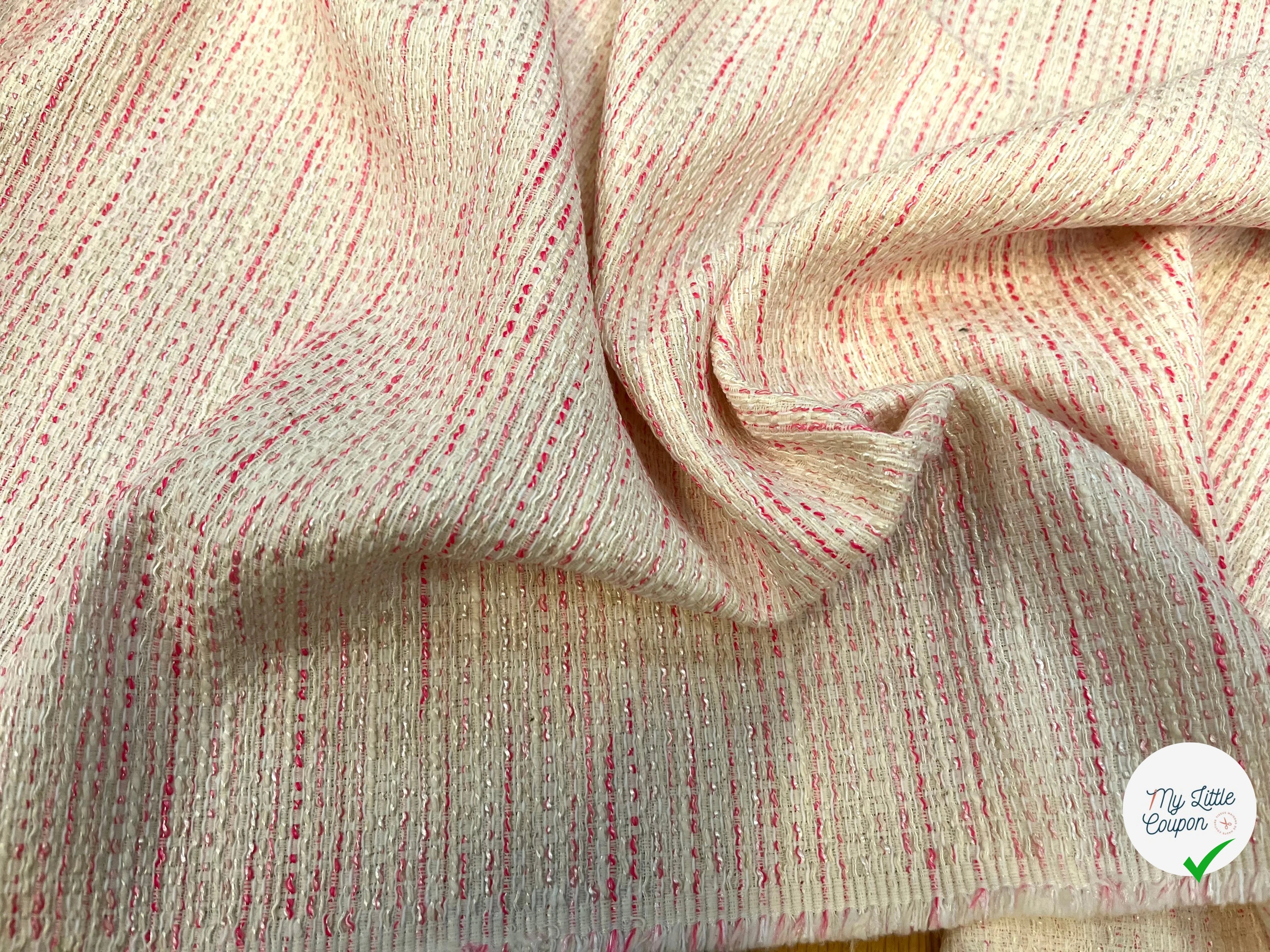 TWEED DE COTON BLANC À RAYURES ROSES - My Little Coupon