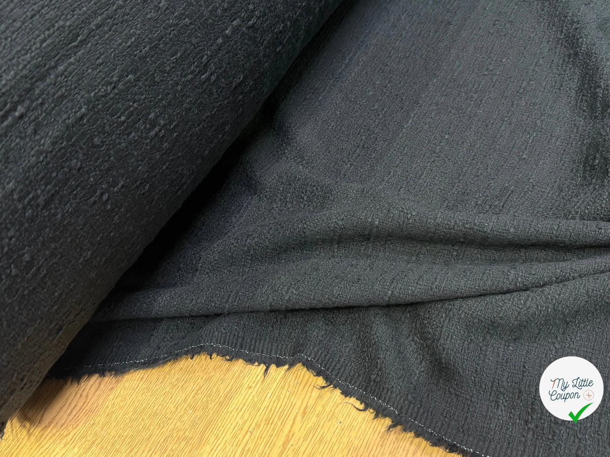 Tissu tweed de coton mi-saison noir - tombé du tissu