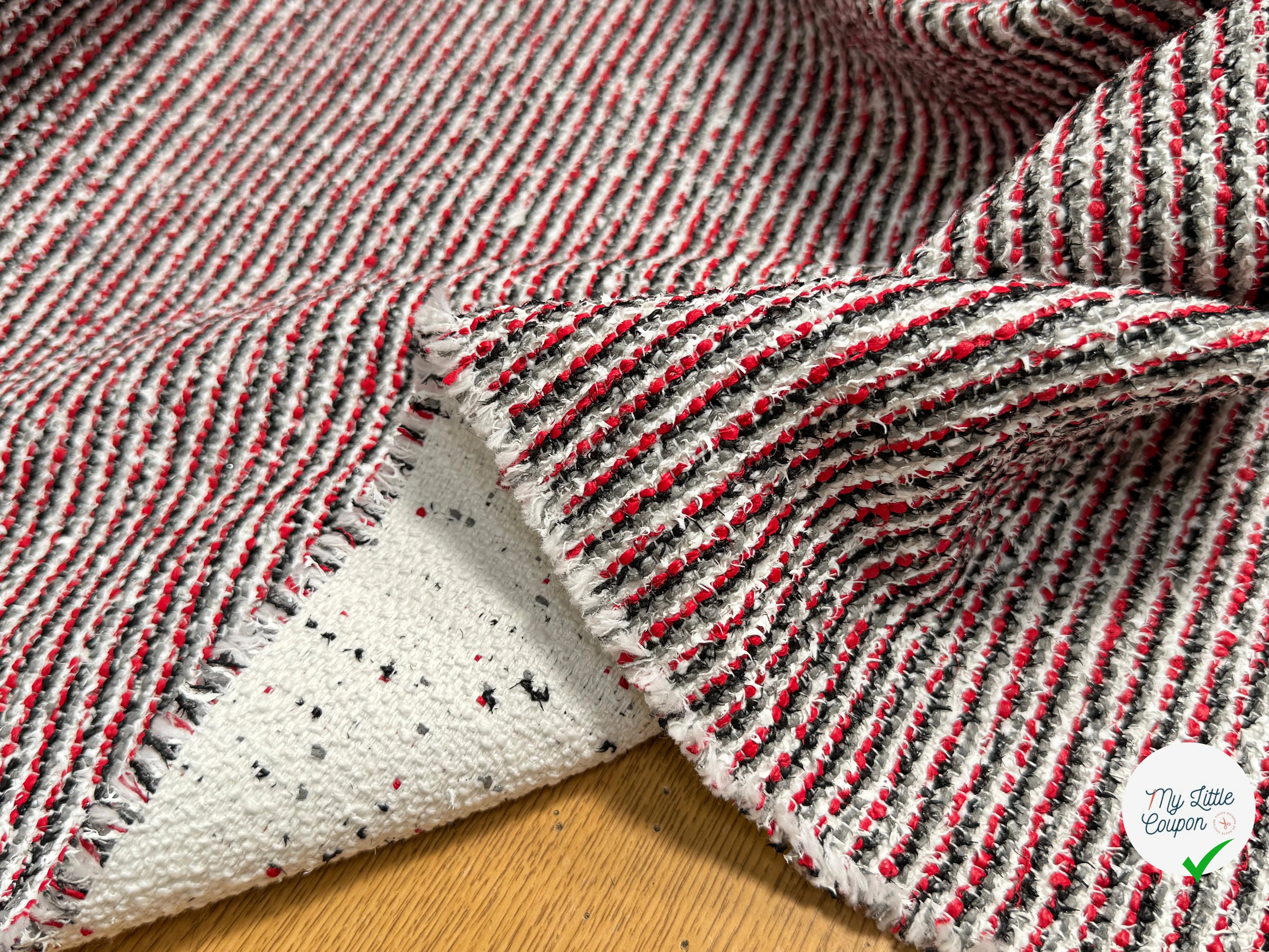 TWEED JACQUARD 24% COTON 52% LIN BLANC ROUGE - My Little Coupon