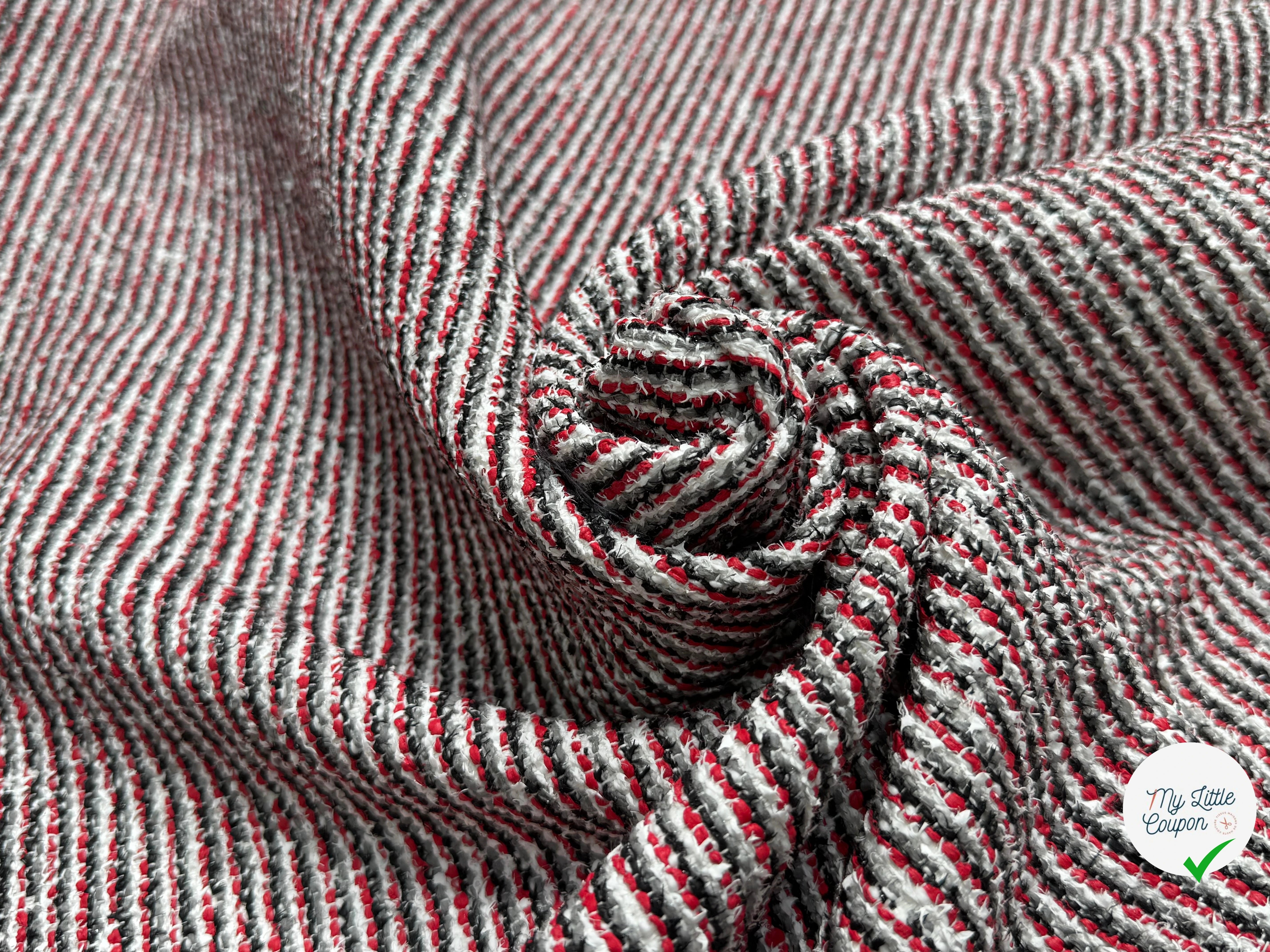 TWEED JACQUARD 24% COTON 52% LIN BLANC ROUGE - My Little Coupon