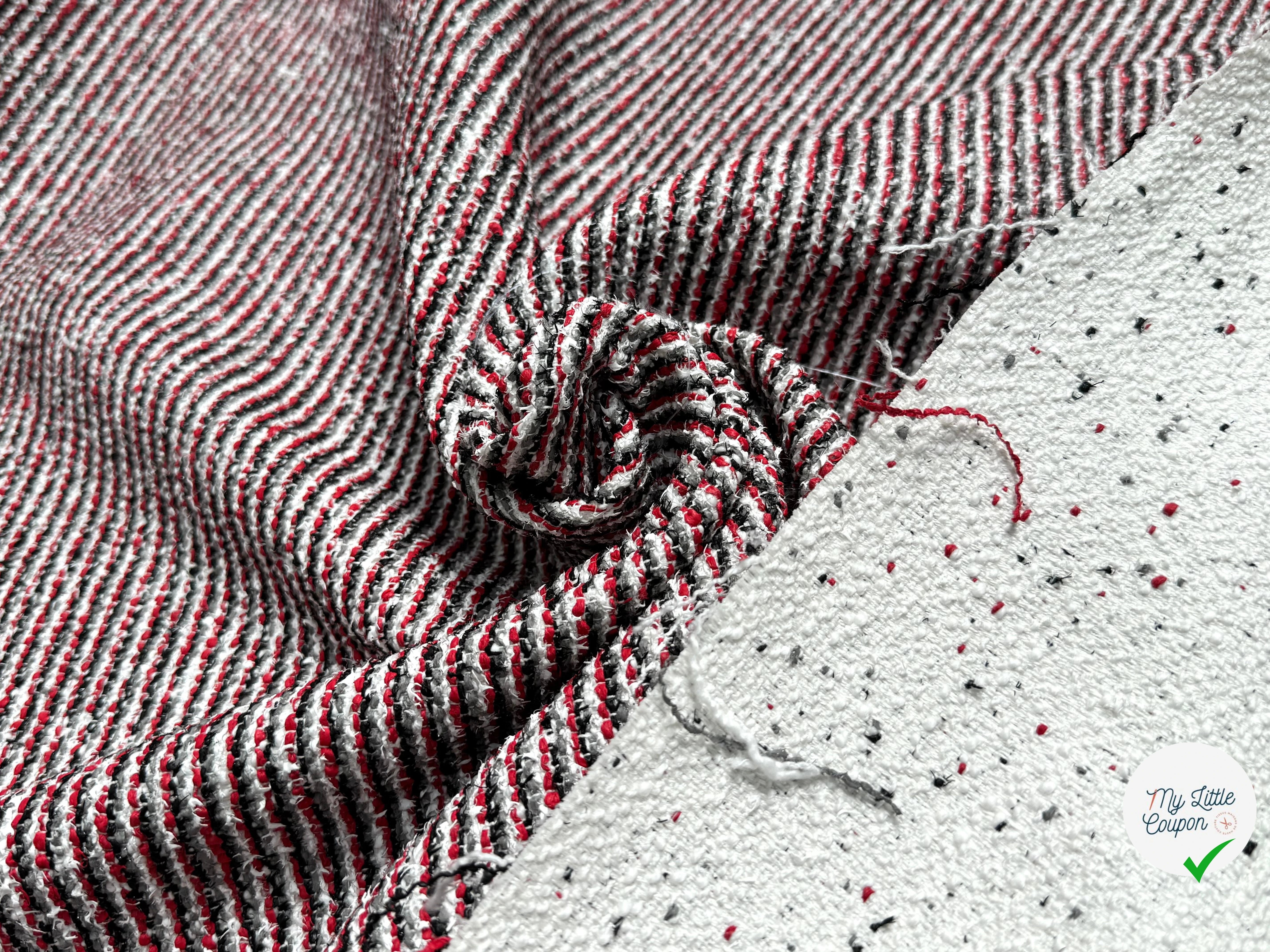 TWEED JACQUARD 24% COTON 52% LIN BLANC ROUGE - My Little Coupon