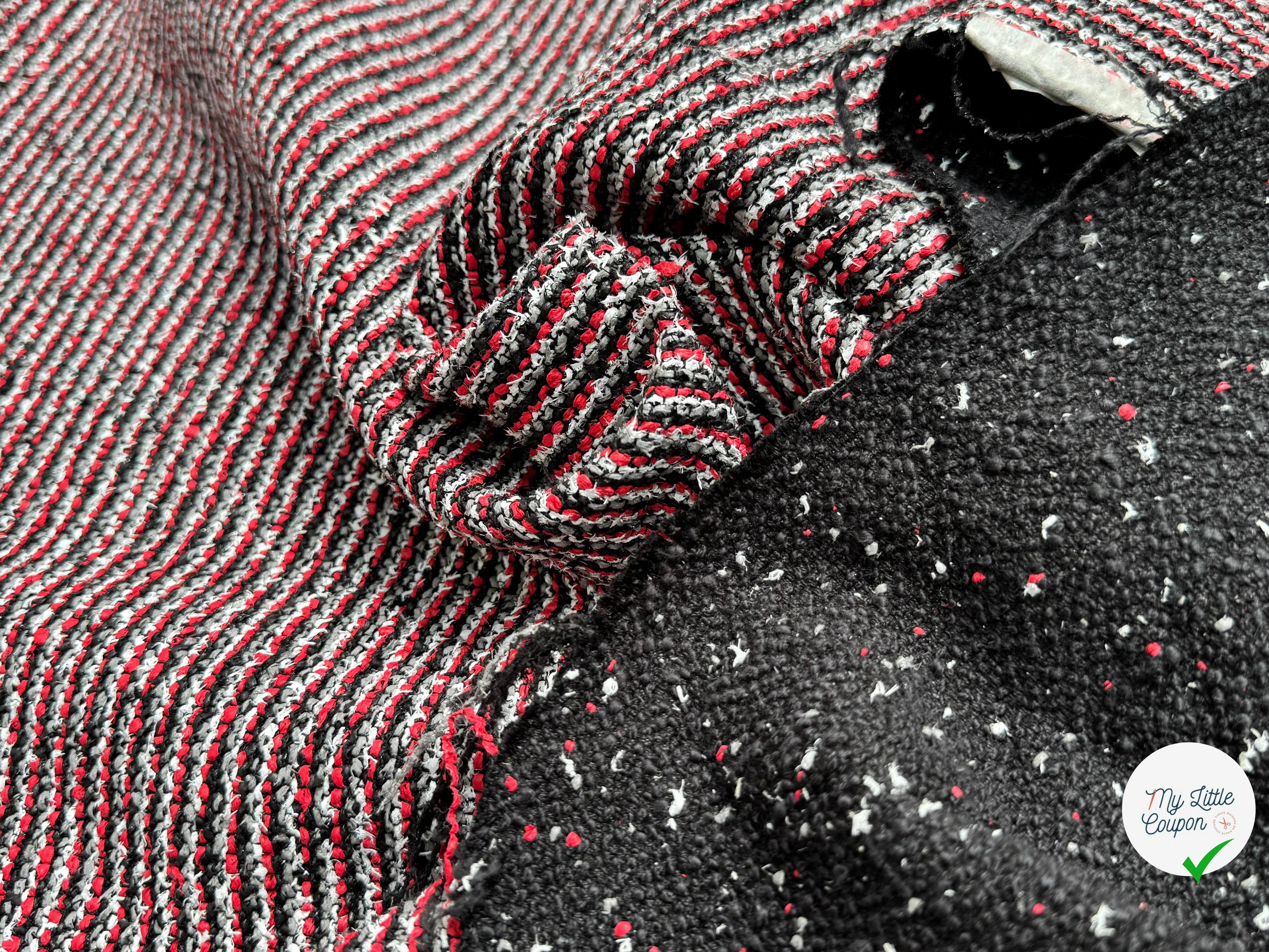TWEED JACQUARD 24% COTON 52% LIN GRIS ROUGE - My Little Coupon