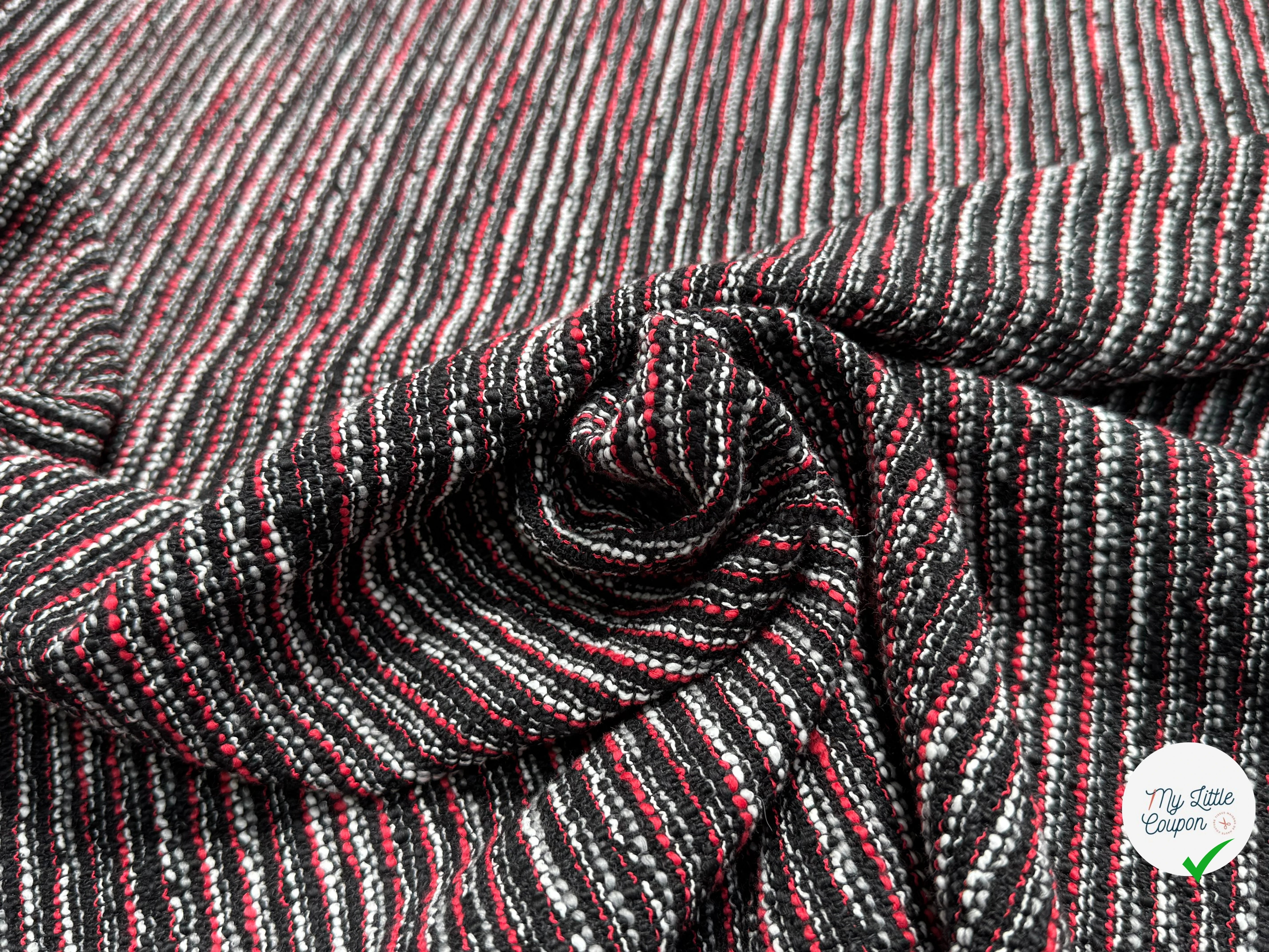 TWEED JACQUARD 36% POLYCOTON 32% COTON ET 18% LAINE NOIR ROUGE - My Little Coupon