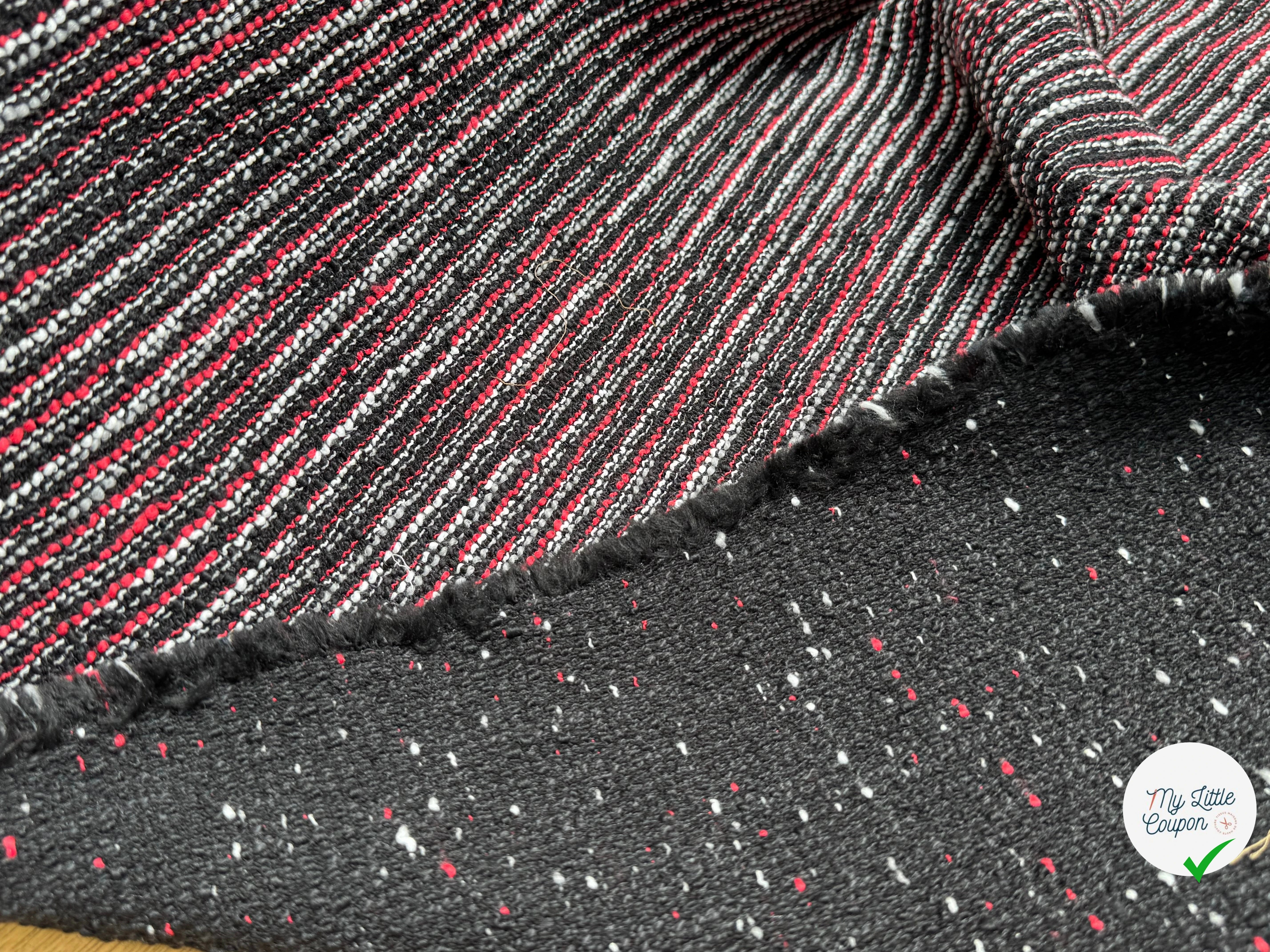 TWEED JACQUARD 36% POLYCOTON 32% COTON ET 18% LAINE NOIR ROUGE - My Little Coupon