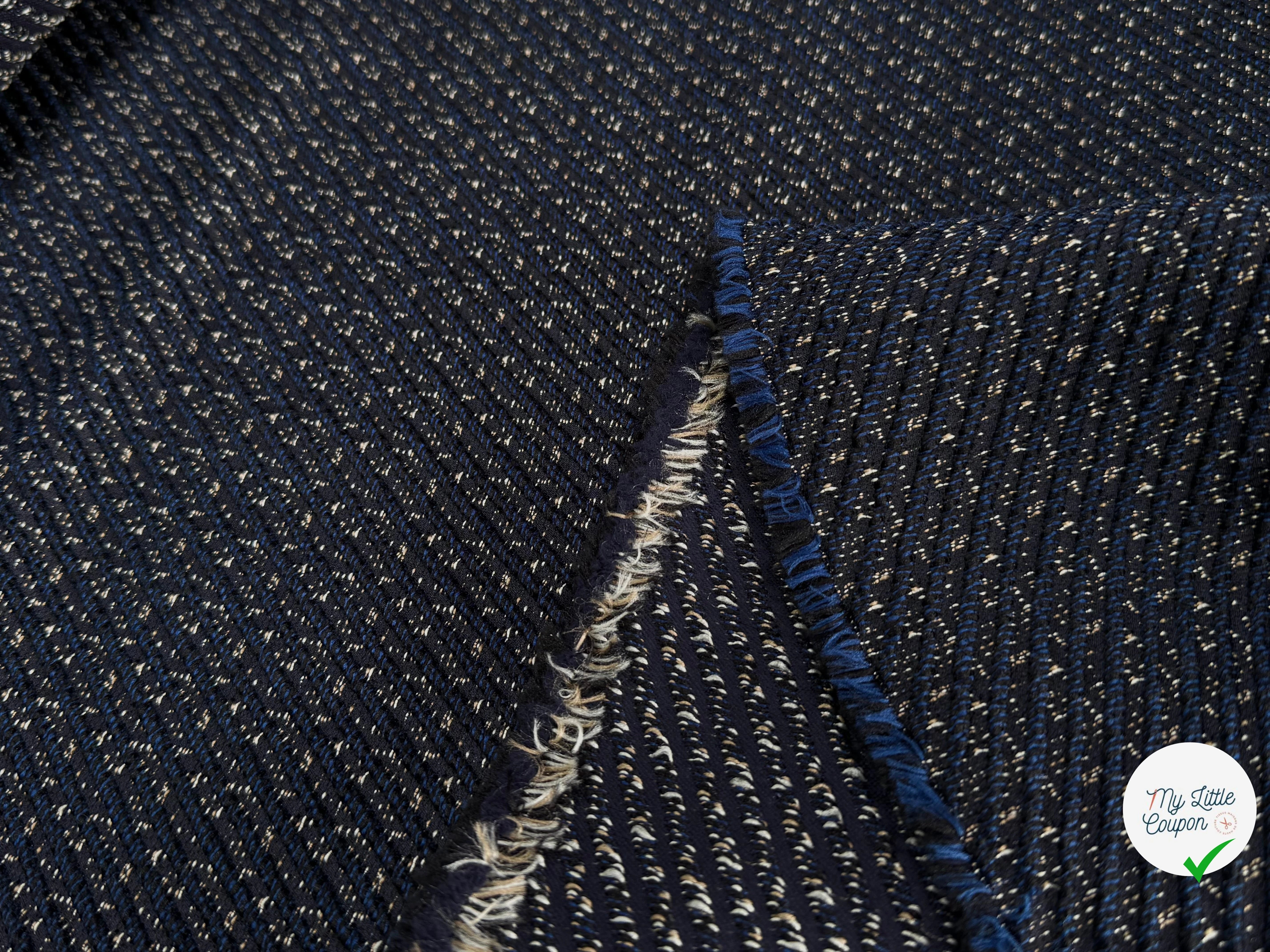 TWEED JACQUARD TISSÉ POLYCOTON ET POLYAMIDE BLEU GRIS - My Little Coupon