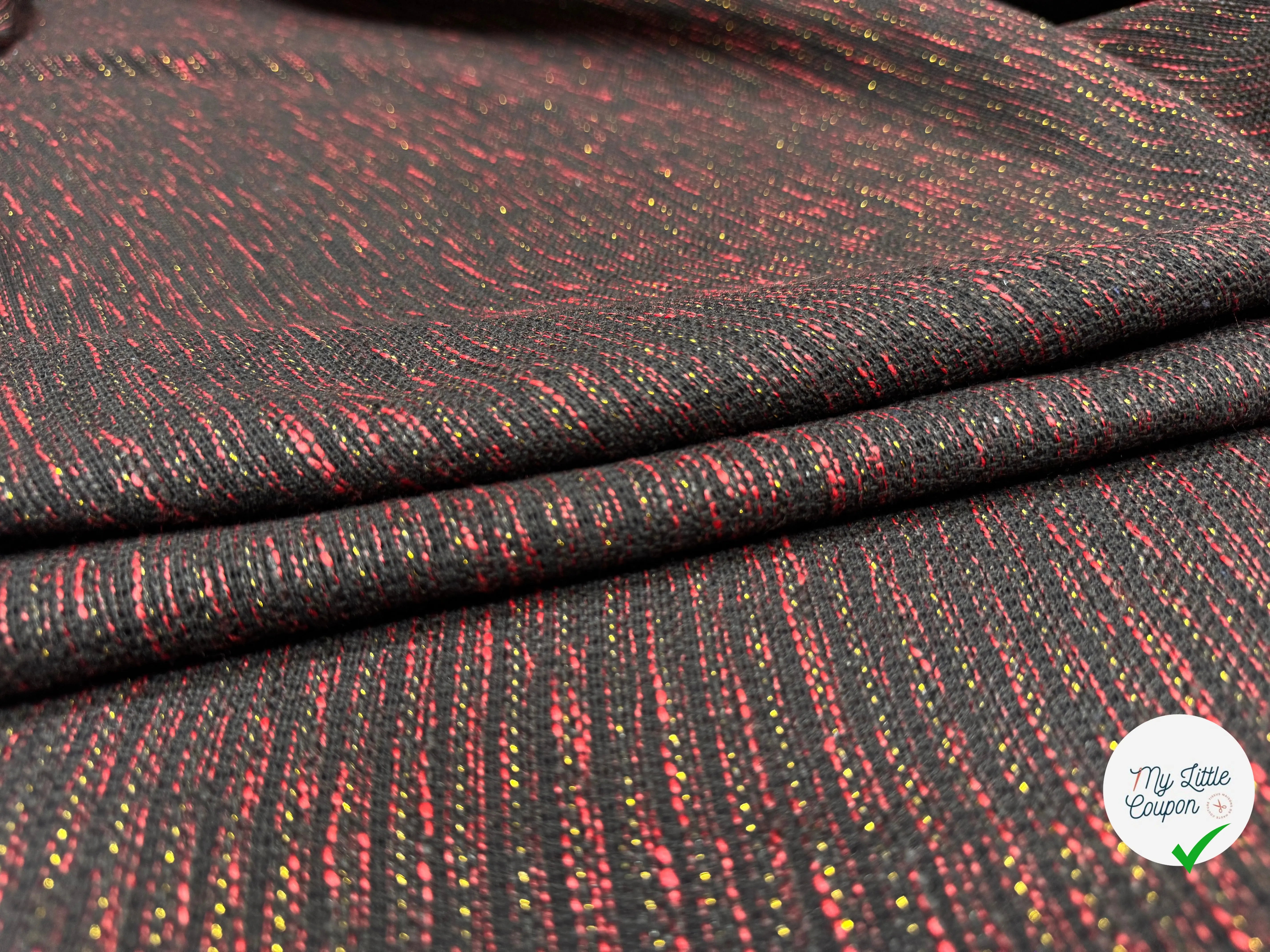 TWEED POLYESTER NOIR ROUGE ET DORÉ - My Little Coupon
