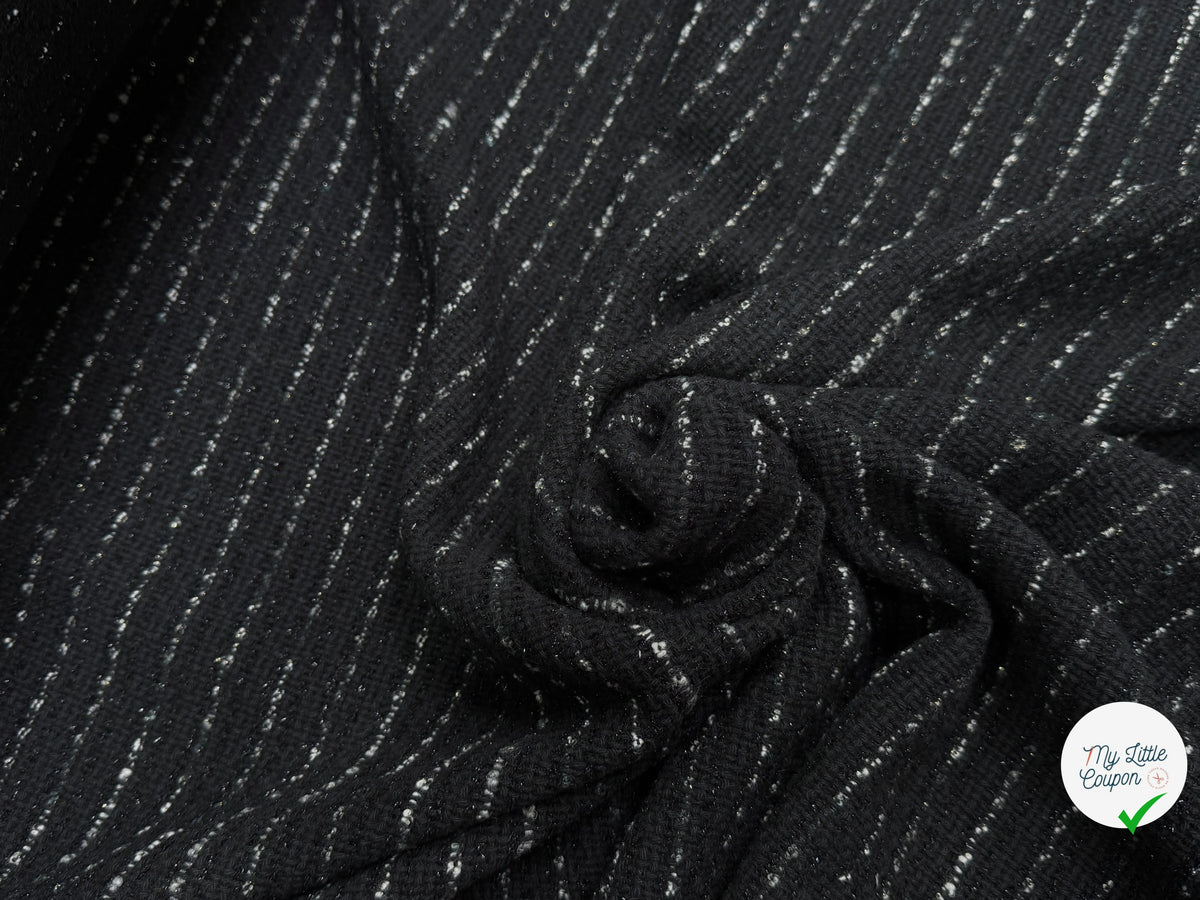 TWEED TRÈS BEAU TISSAGE À RAYURES LOURD 33% COTON NOIR MADE IN ITALY - My Little Coupon