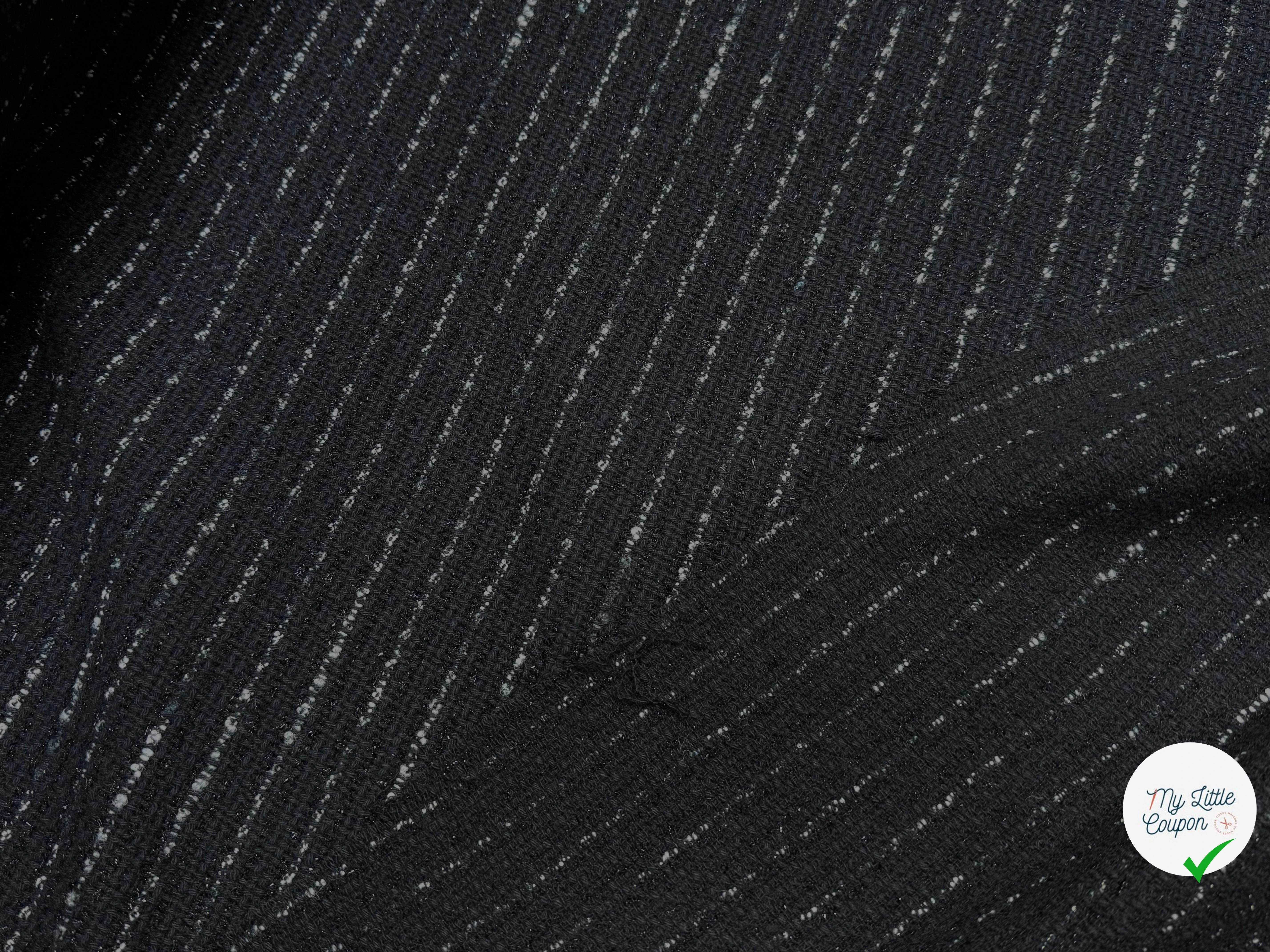 TWEED TRÈS BEAU TISSAGE À RAYURES LOURD 33% COTON NOIR MADE IN ITALY - My Little Coupon